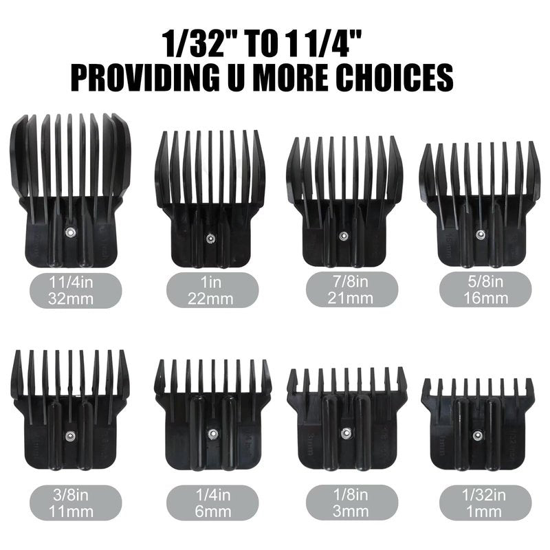 8x Hair Clipper Guards Replacement Fit for Andis T Out-liner pm-t, pmt-2, D-4, D-5, D8, GI, GTO, slii, rt-1, Black, 1/32" - 11/4" US Stock
