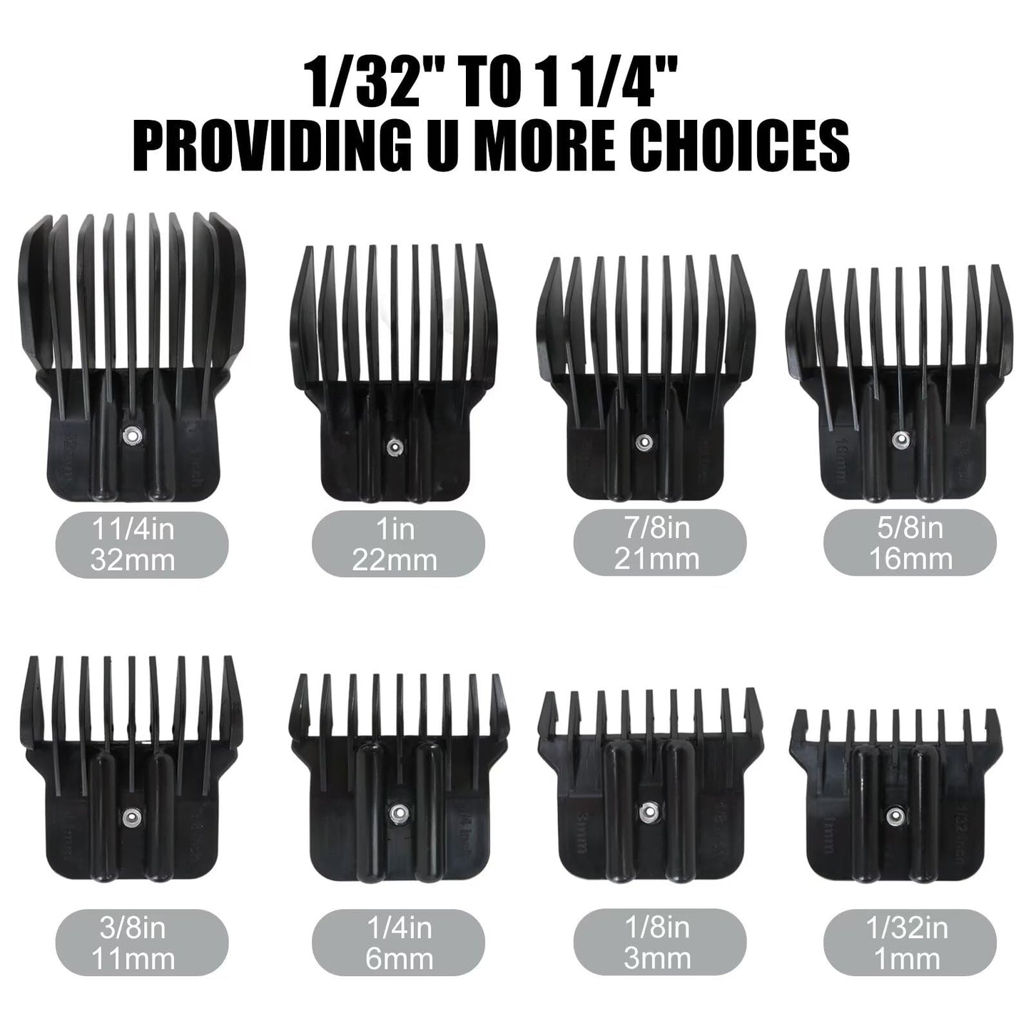 Updated 8 Pcs Trimmer Guards for BaBy-liss PRO Barberology FX787 & FX726 Trimmer, Replacement Guards Set with Metal Spring Clip - From 1/32-11/4 inch