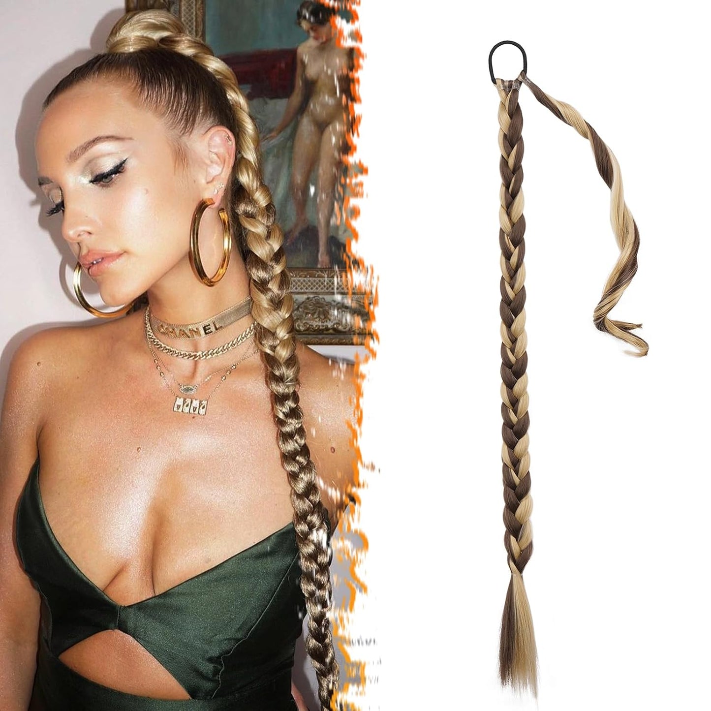 30 Inch Long Braided Ponytail Extension - Copper Red Wrap Around Hairpiece | Synthetic Hair for Women