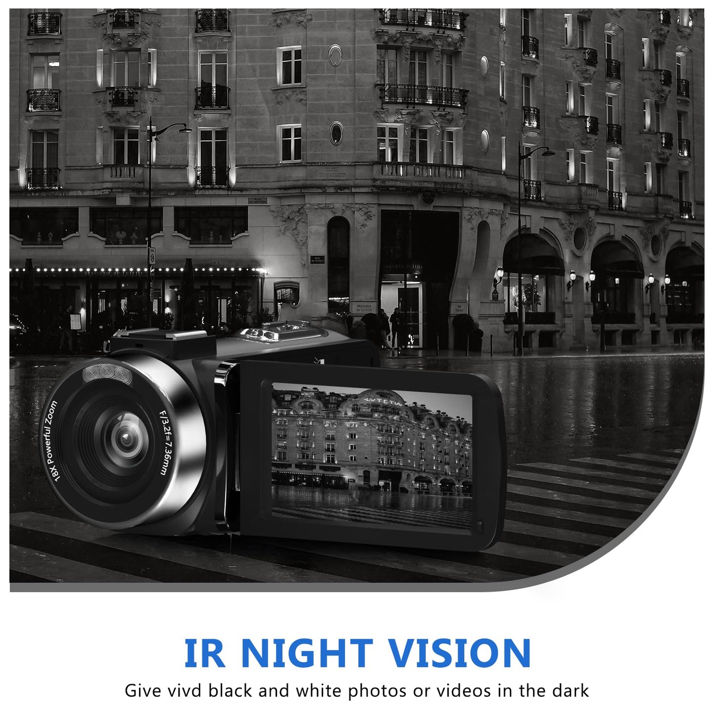 Video Camera 8k Camcorder 48MP UHD WiFi Vlogging Camera for YouTube with 18X Digital Zoom, IR Night Vision 3.0“ Touch Screen Recrding Camera with Microphone, 32G SD Card, Lens Hood, Remote, Batteries