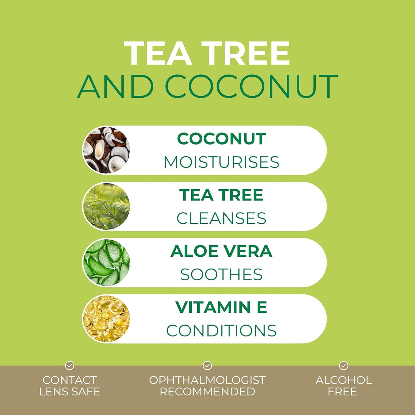 NOVEHA Tea Tree & Coconut Oil Eyelid Wipes - 60 Individually Wrapped Makeup Remover Wipes for Itchy Eyes | Aloe Vera Infused