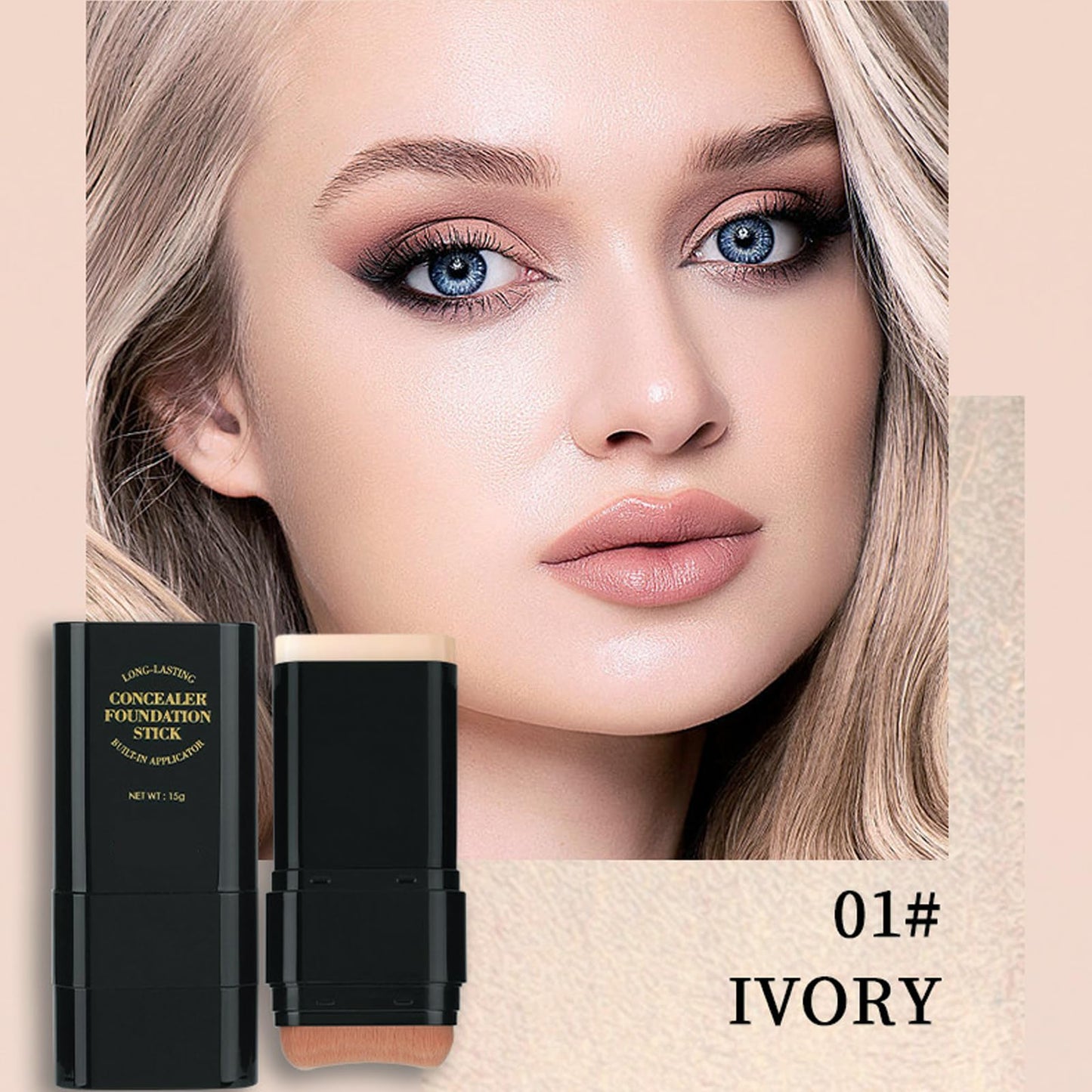 Foundation Stick, 2 in 1 Dual-Ended Long-Lasting Concealer Korean Foundation Contour Stick, Waterproof Contouring foundation with Brush, Full Coverage Matte Finish for Face Makeup(01#IVORY)