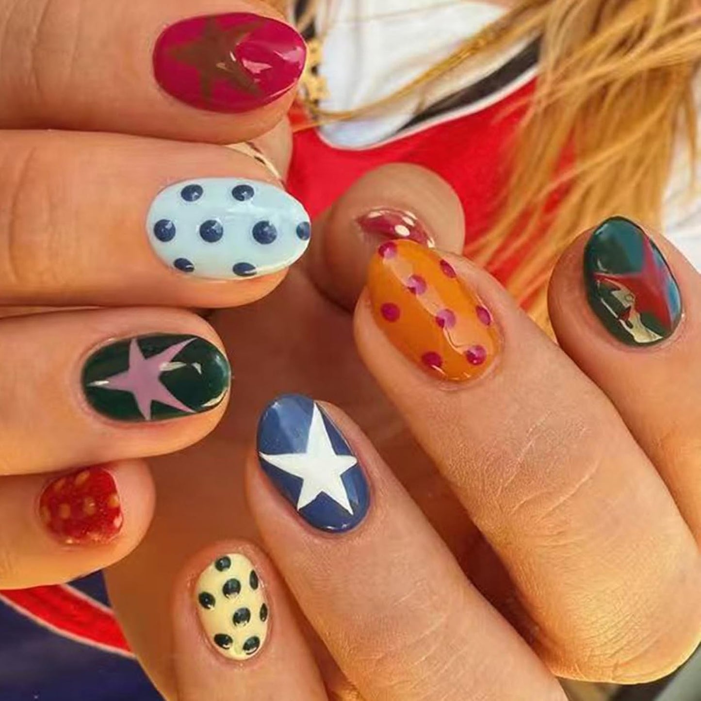 Medium Oval Press-On Nails - Glossy Summer Designs | Cute Orange, Reusable Full Cover Nails, 24 Pcs