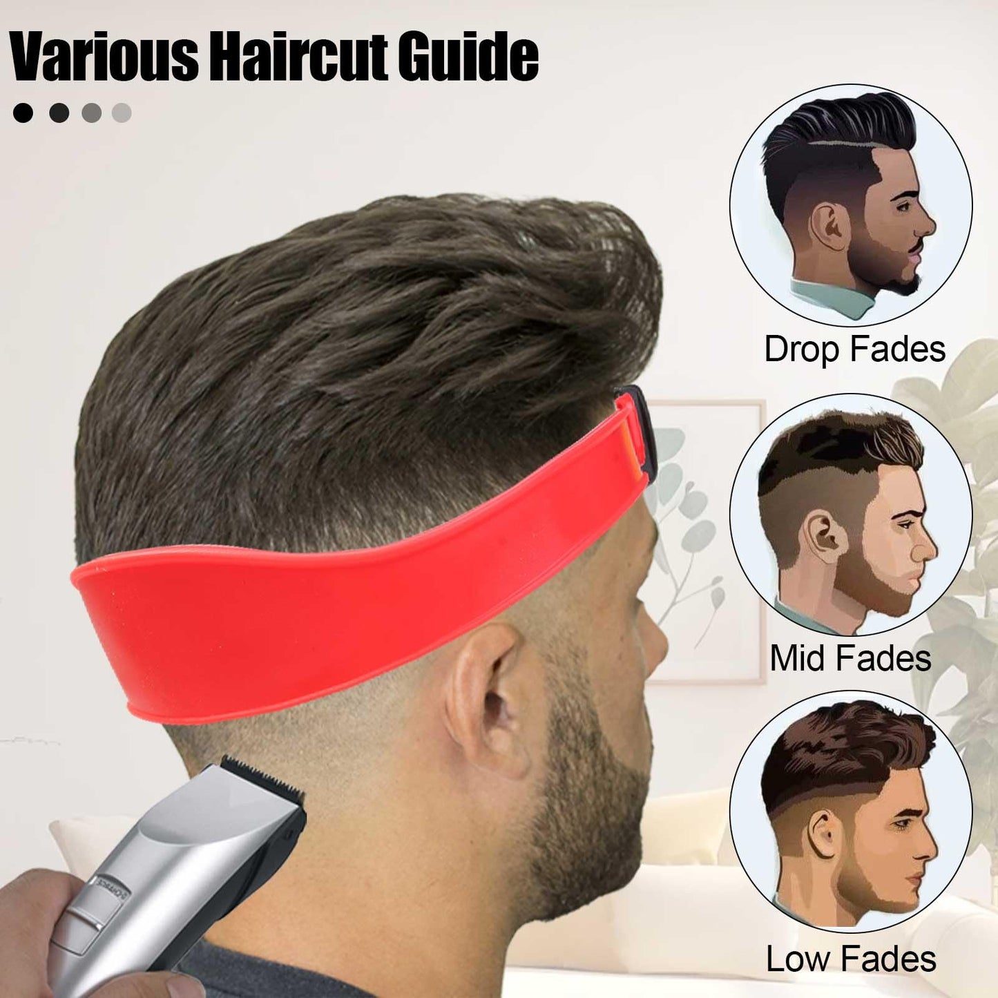 FOWSRHRG 1PC Neckline Shaving Template for DIY Self Haircutting, Adjustable Hair Trimming Guide, Silicone Curved Haircut Band for Cleaning Straight Neck Hairline (Red)