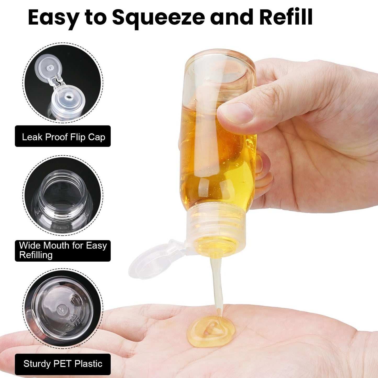 Decorniqu 6 Pack 3.4oz Travel Bottles for Toiletries Leak Proof Travel Size Toiletries TSA Approved Squeeze Bottles with Flip Cap Wide Mouth Containers for Shampoo Conditioner Body Wash Lotion(Clear)