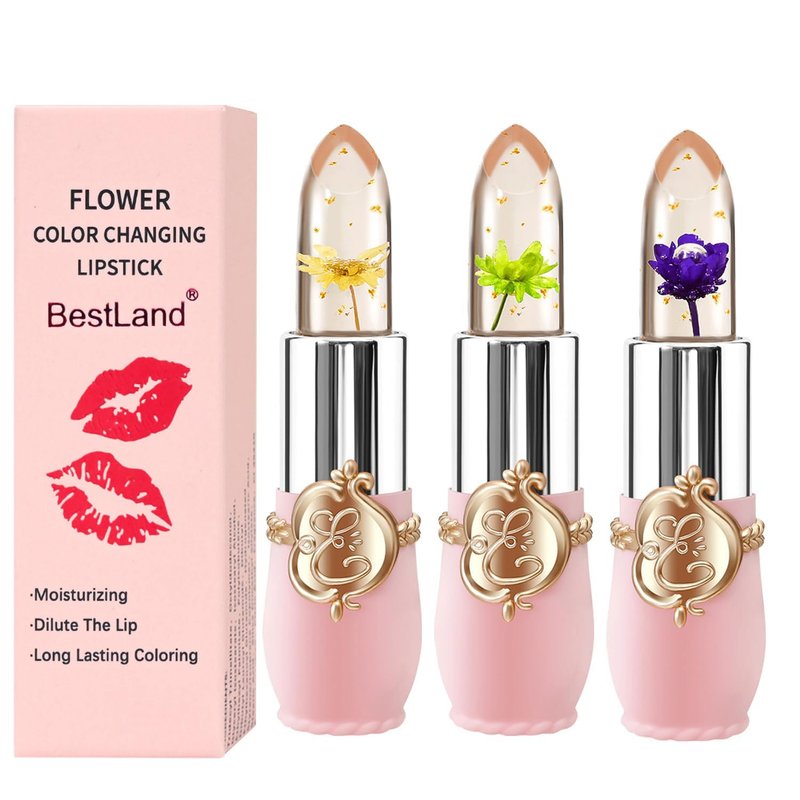 Flower Jelly Lipstick Set - 3 Pcs Color Changing Moisturizing Balm | Long Lasting Hydration & Nutrients