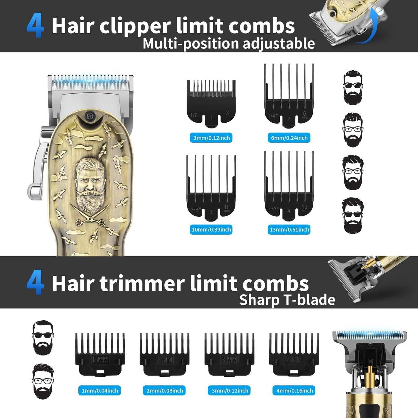 HIENA PRO Hair Clippers - Cordless Barber Clipper & T-Blade Trimmer Set | Men's Hair Cutting Kit