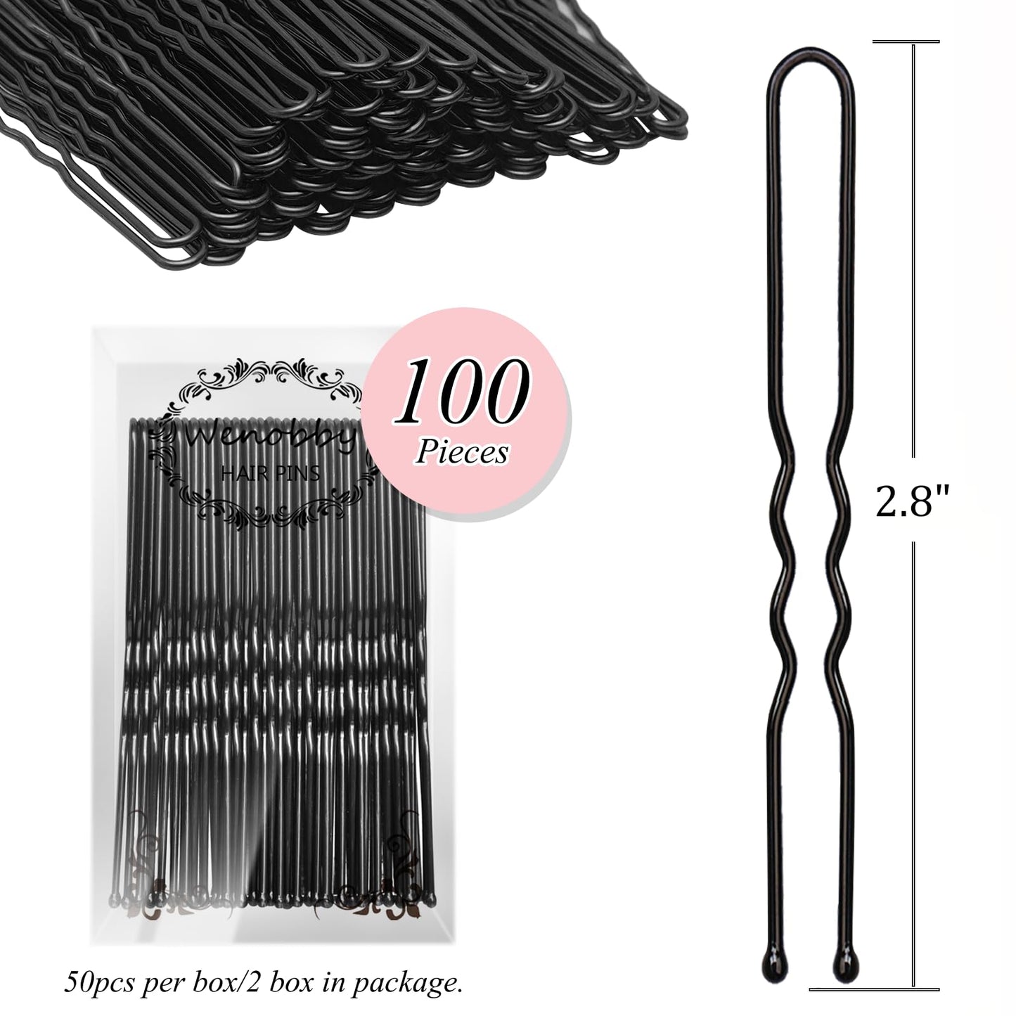 U Shaped Hair Pins for Buns, 100 PCS 2.8" Hair Pins for Women Hair Styling with Thick Hair