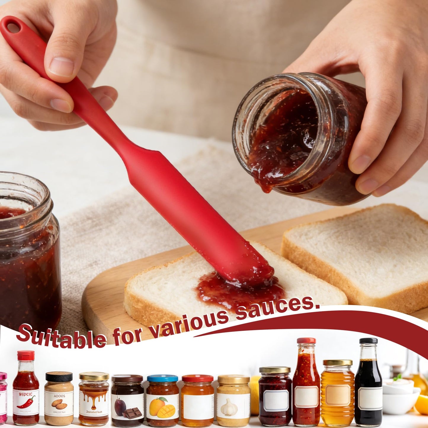 Silicone Jar Spatula,Long Handle Sourdough Spatula,Small Silicone Spatulas Bulk for Scraping Jars Butter Kitchen Baking Mixing Cake (Black, Red, Pink)