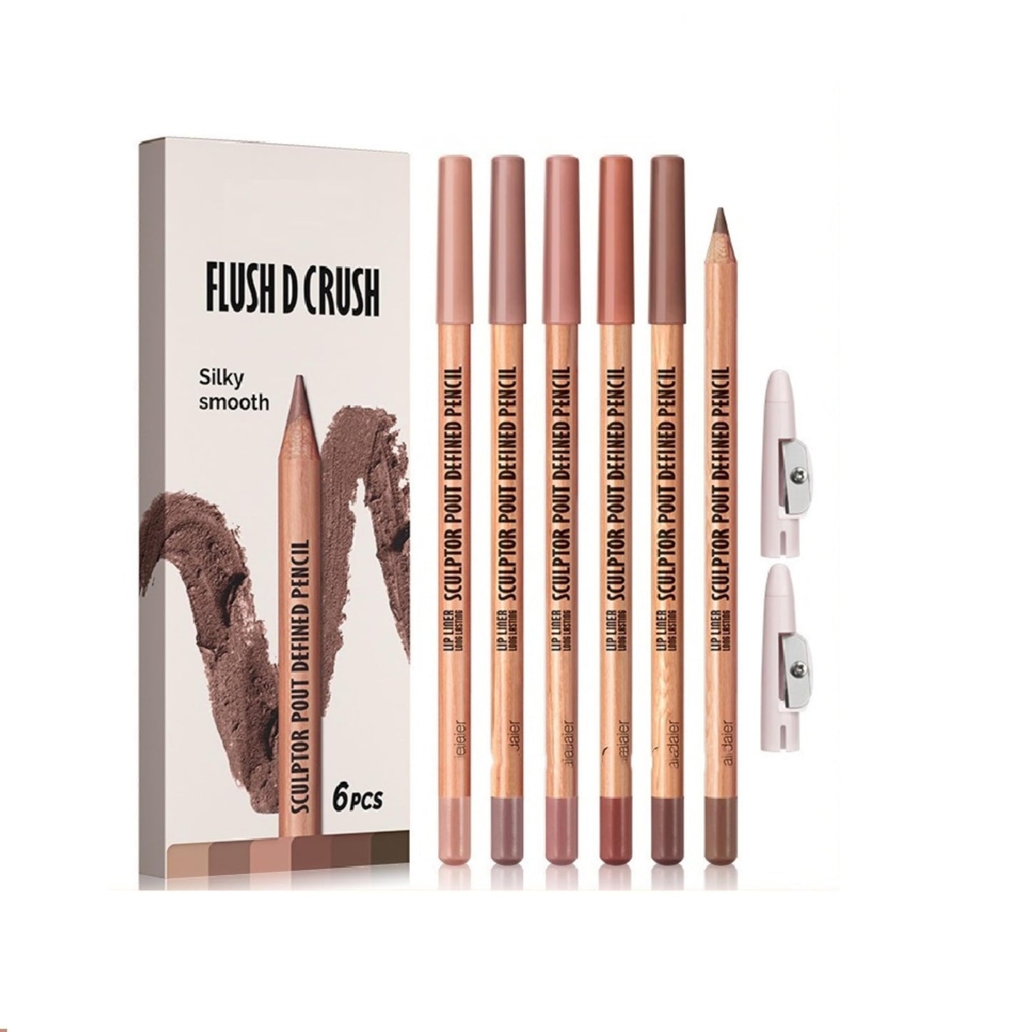 MAEPEOR Lip Liner Set 6Pcs Pure Natural Oak Brown Pink Red Series Lip Liners Smooth High Pigmented Matte Finish Lipliner Pen Kit (Set 02)