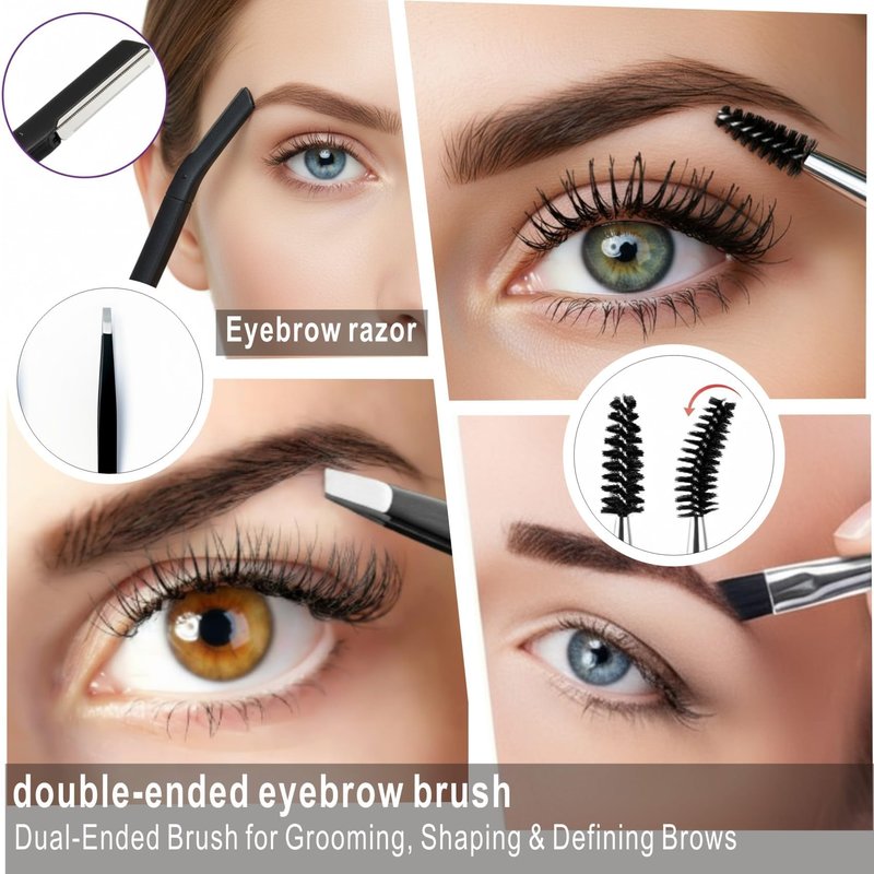 MIQUENYA 8 Pcs Eyebrow Kit, with Small Eyebrow Scissors with Comb,Eyebrow Razor Kit, Eyebrow Tweezers, Stainless Steel Nose Hair Scissors, Double-ended eyebrow Brush,Travel Size or Home, Gifts, Pink