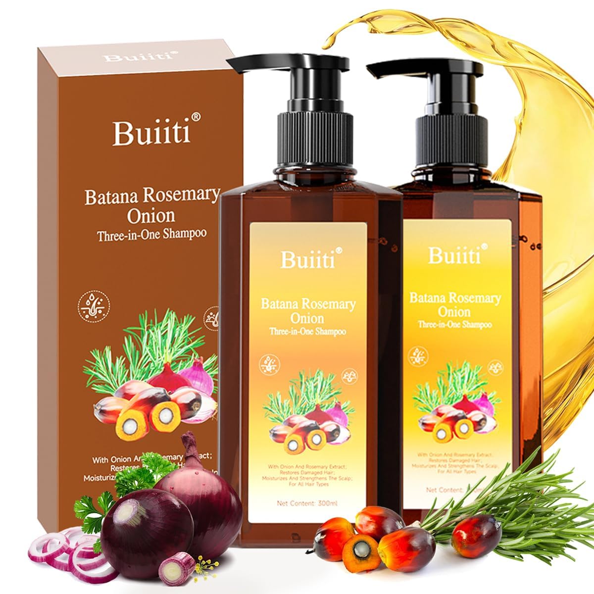 Batana Oil Shampoo for Hair Growth - Rosemary & Onion Infused, Anti-Hair Loss Treatment, 10.14 fl oz (2PCS)