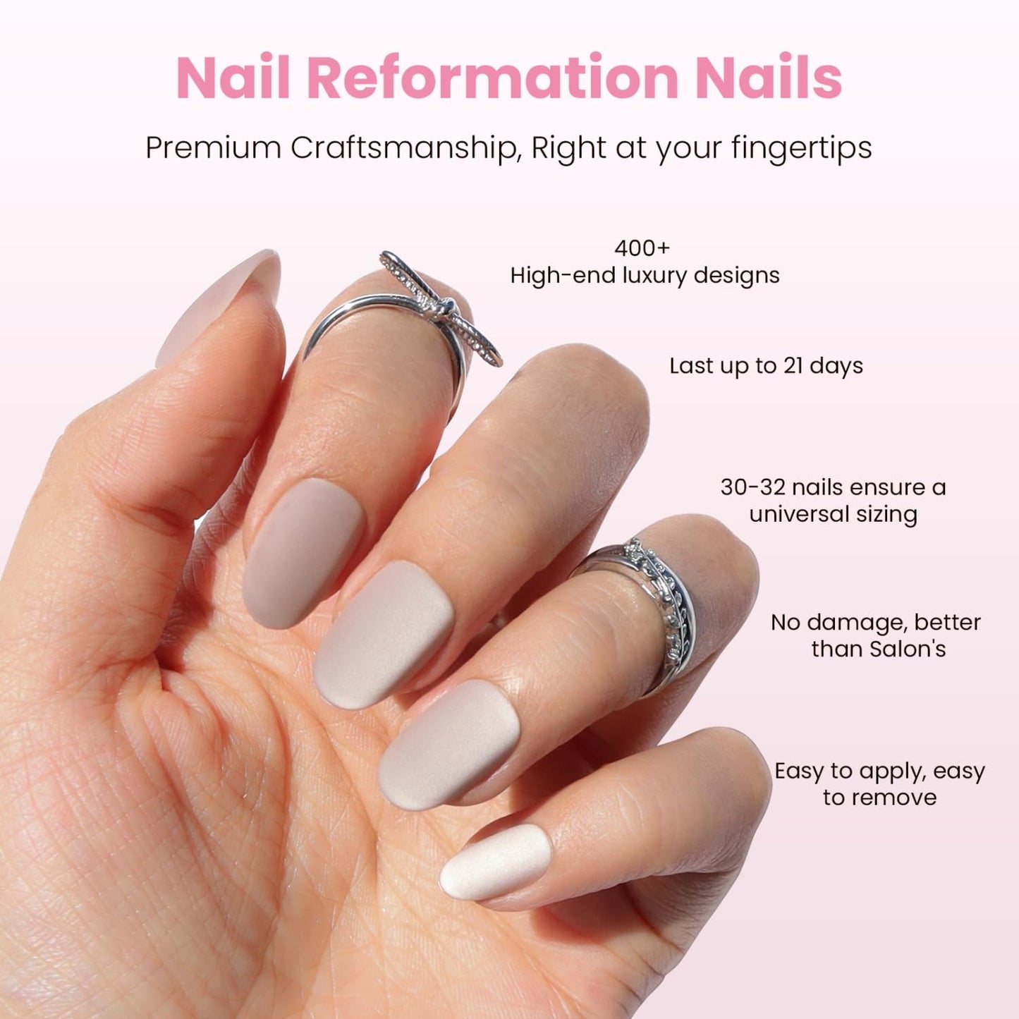 Press On Nails - Matte Grey Smoky Short Round Cat Eye Velvet Finish | 32 Pcs in 16 Sizes with Glue, Reusable Manicure Kit
