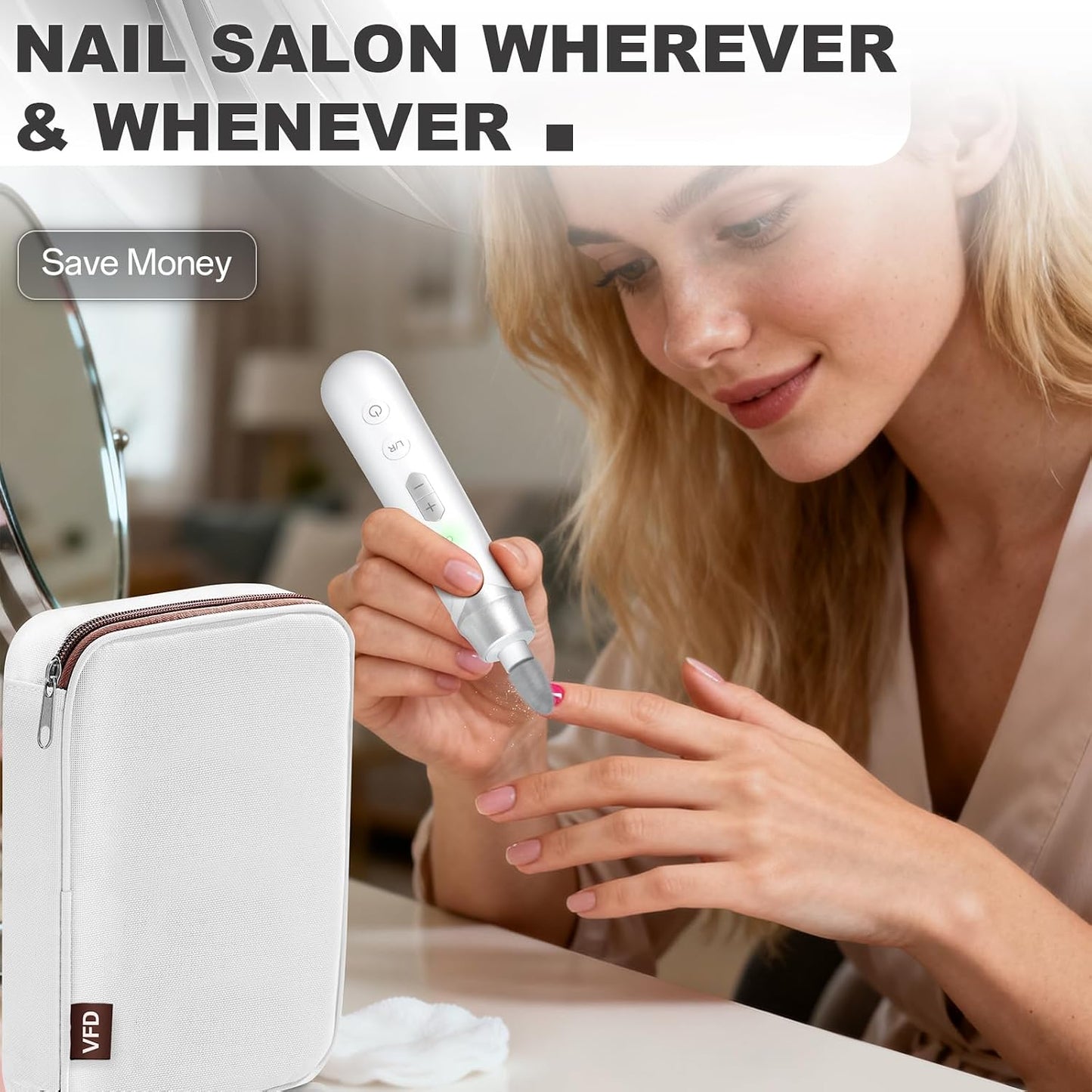 Electric Nail File Drill - Cordless 2000 mAh Rechargeable Portable Machine for Acrylic Manicure & Thick Toenails | Silver