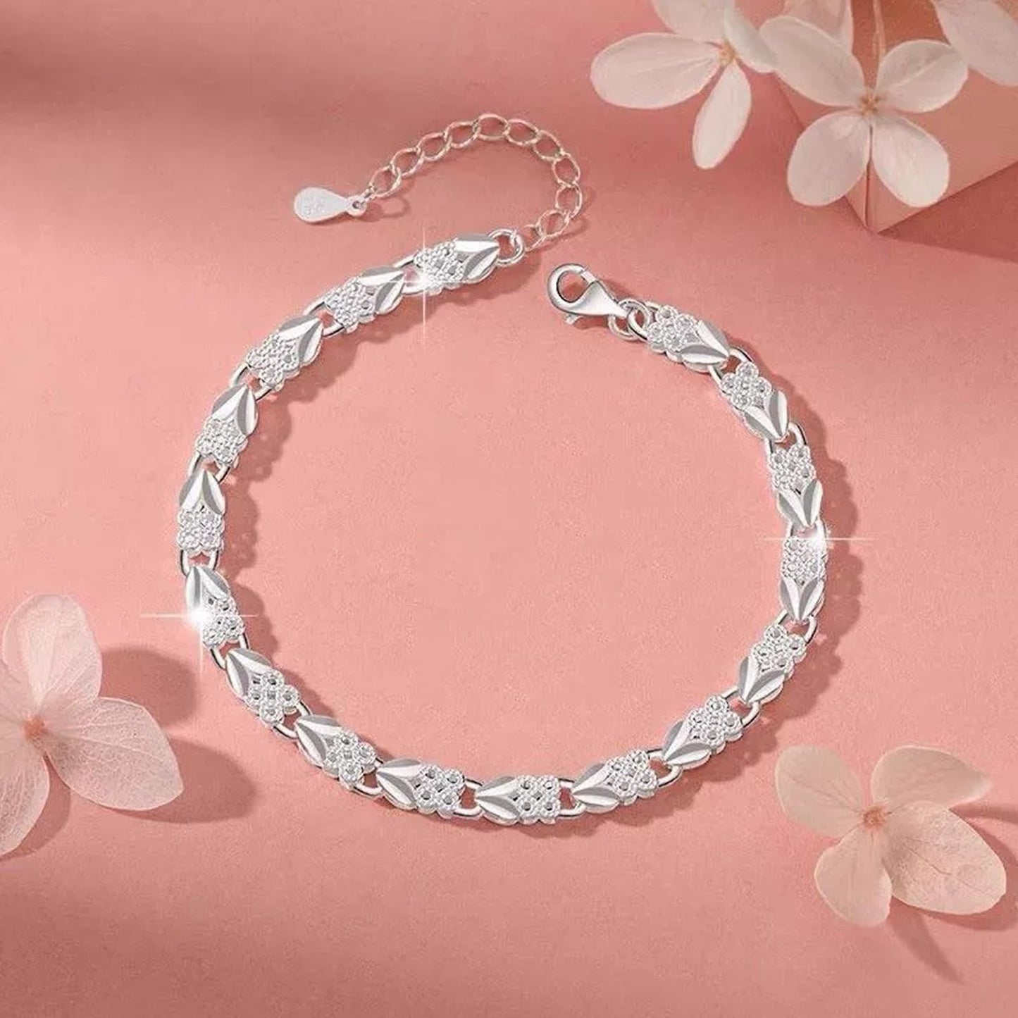 925 Sterling Silver Plated Heart Charm Bracelet for Women - Dainty Chain Love Gift Idea