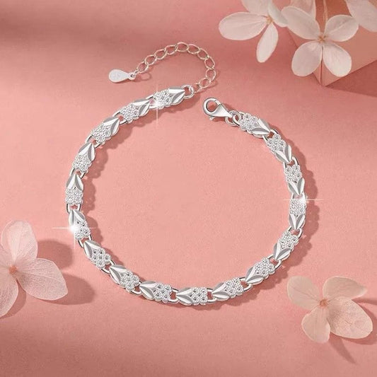 925 Sterling Silver Plated Heart Charm Bracelet for Women - Dainty Chain Love Gift Idea