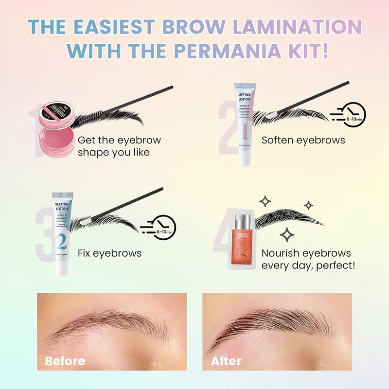 Brow Lamination Kit - Instant Perm for Fuller, Thicker Eyebrows | Lasts 4 Weeks with Glue Balm