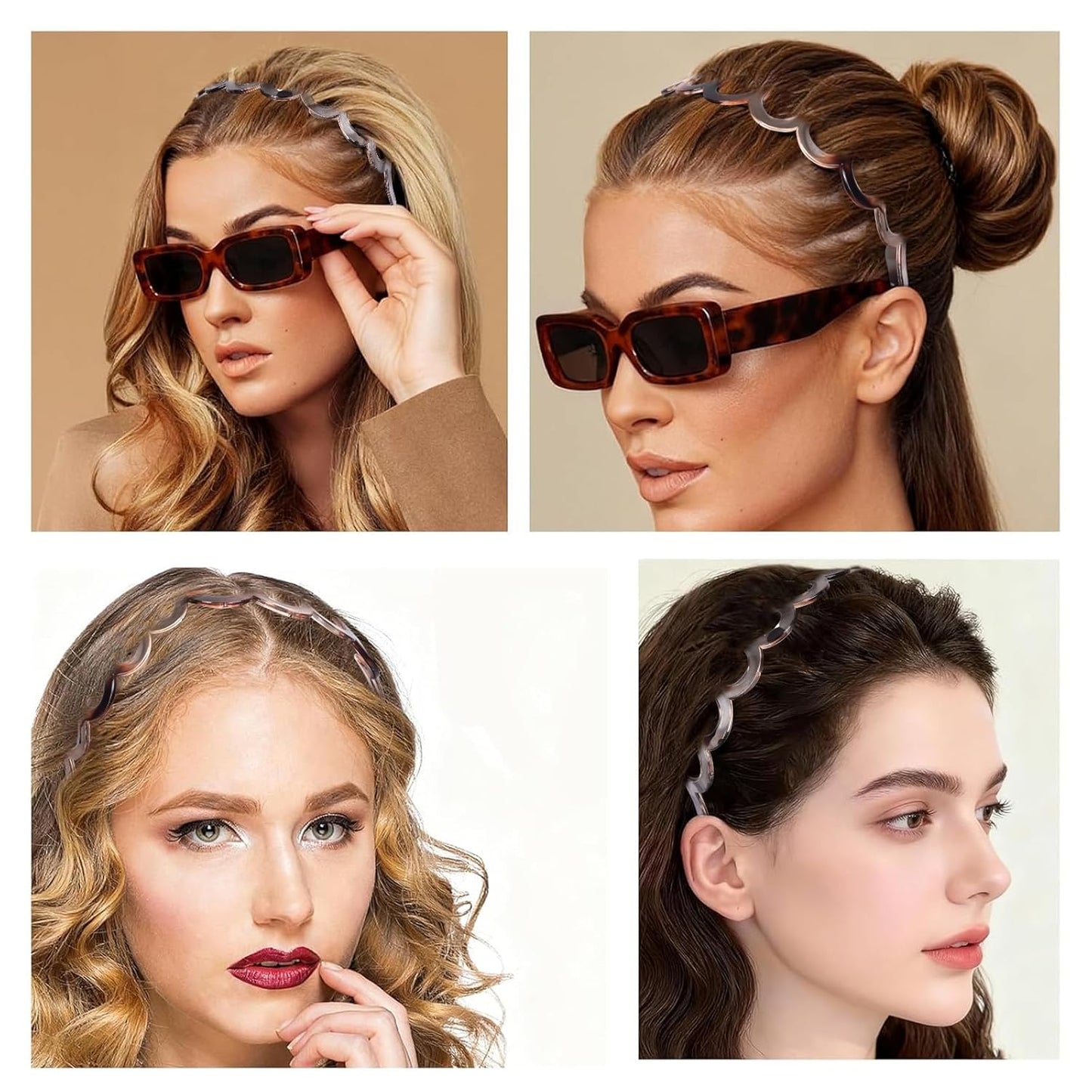 Zigzag Headbands for Women - Non-Slip U-Shaped Hair Accessories | 2-Pack Tortoiseshell & Amber Gray Recycled Plastic