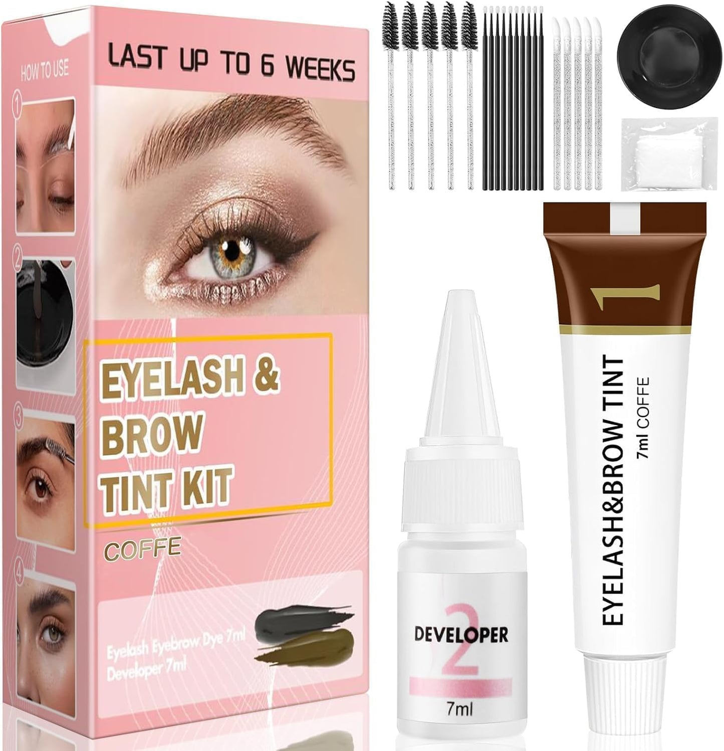 Eyelash & Eyebrow Color Kit - 2-in-1 Professional DIY Color Set | Long-Lasting Natural Black & Brown