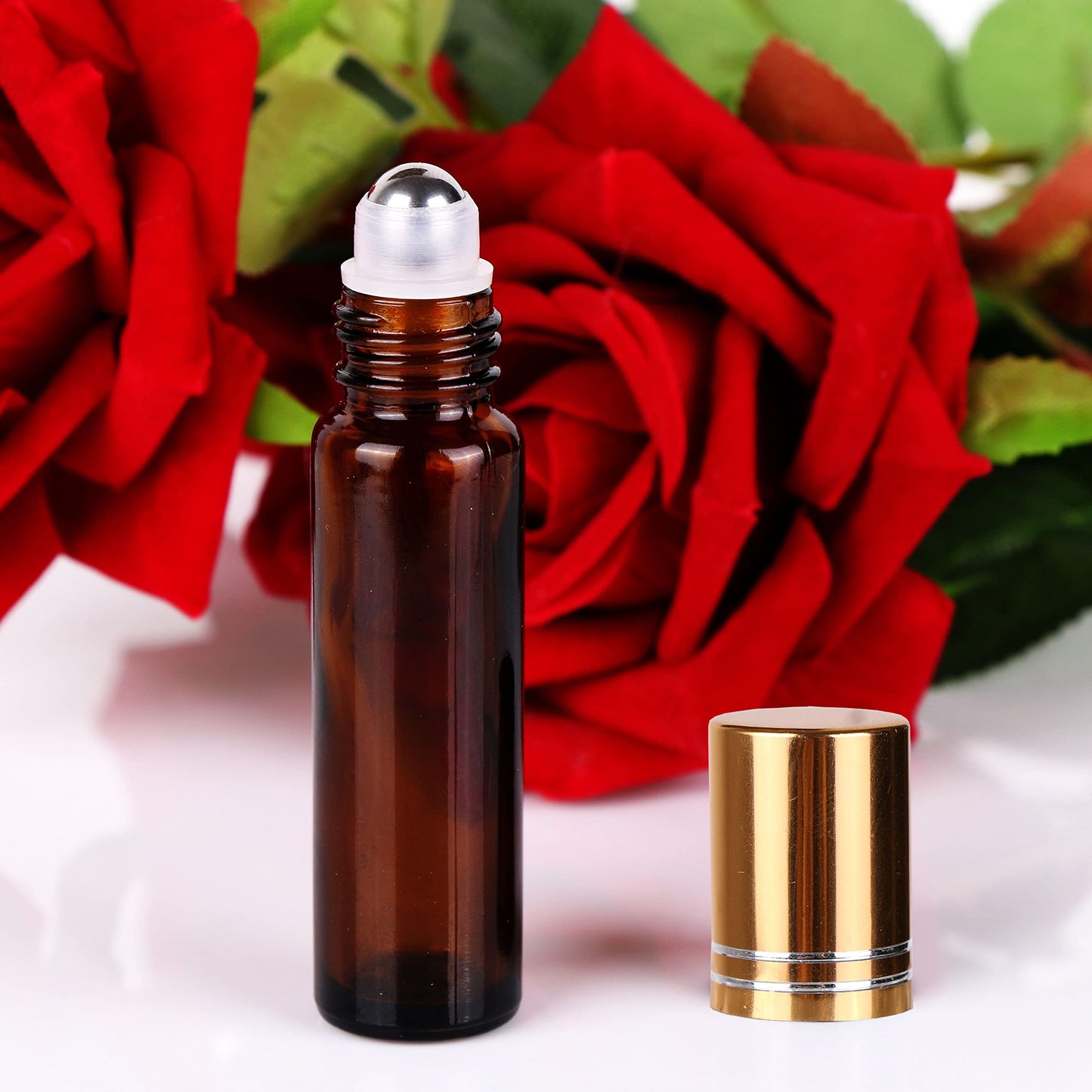 inice 100 10ml Amber Galss Roller Bottles Essential Oils Applicator With Stainless Steel Roller Balls Aluminium Alloy Cap