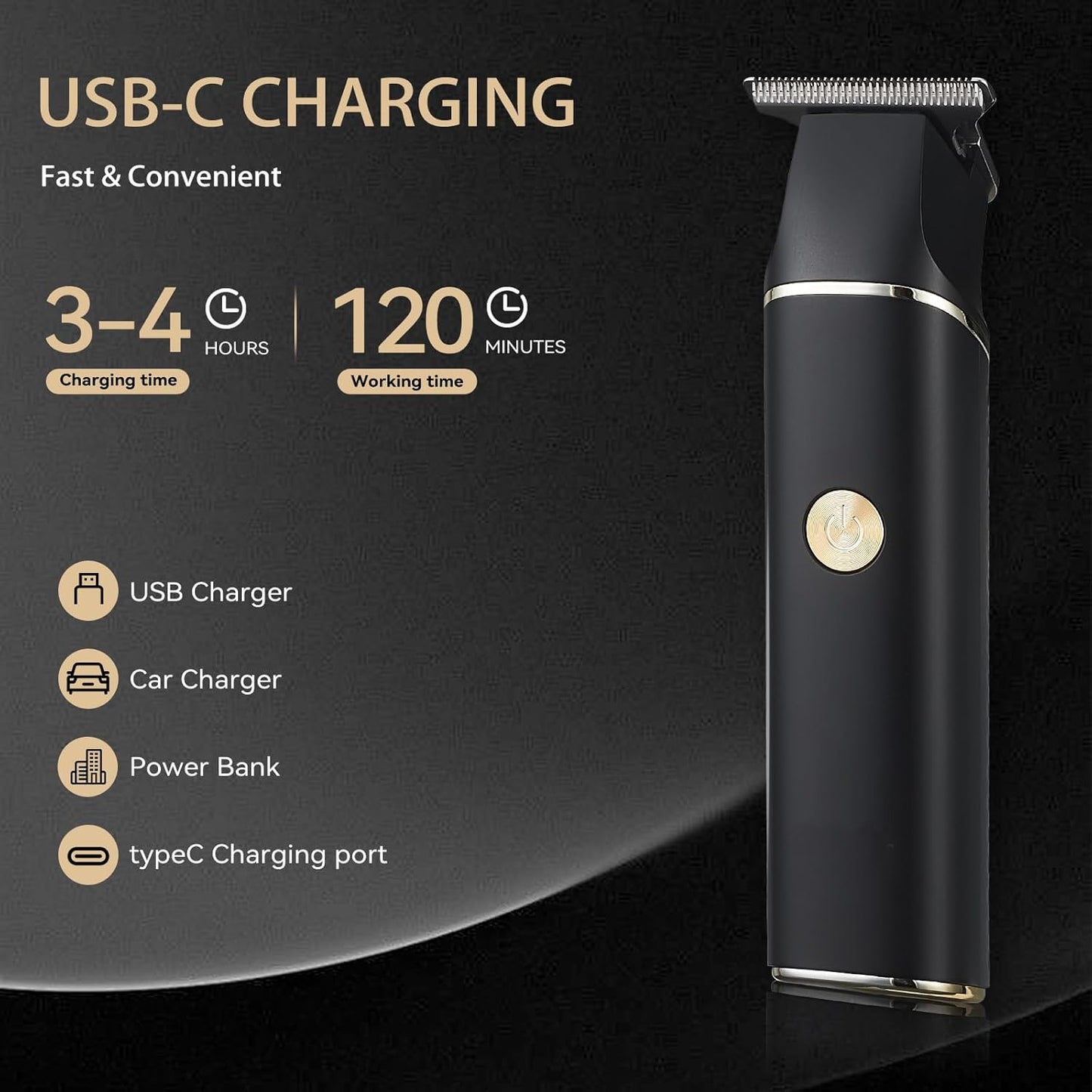 Professional Hair Clippers for Men - Cordless T Blade Trimmer with LCD Display | Zero Gapped Edgers for Mustache & Facial Hair, Black