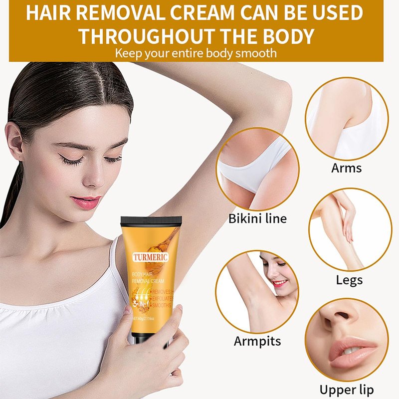 Turmeric Hair Removal Cream, Facial Depilatory Cream for Women, Womens Facial Hair Remover for Sensitive Skin for Upper Lip, Chin, Intimate Area, Arms, Legs, Gentle and Non-irritating
