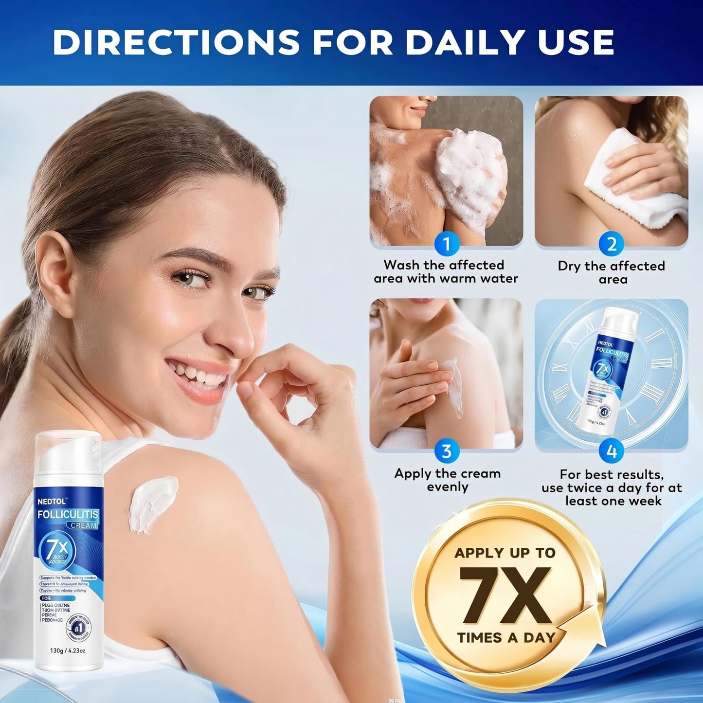 Nedtol Folliculitis Treatment Cream, 7X Stronger Ointment, for use on Hair-Growing Areas, relieves itching, Redness, and Bumps, Powerful Skin Care – 130g