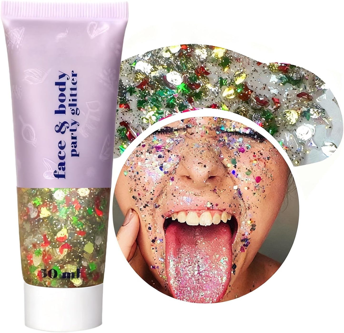 Christmas Body Glitter Gel - Red, Green & White Holographic Face & Hair Glitter for Festive Makeup | Chunky Sequin Shine