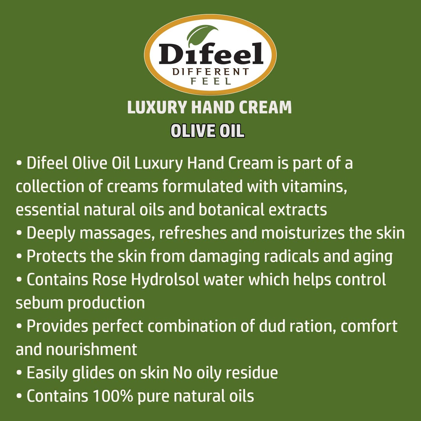 Difeel Hand Cream with Olive Oil with Vitamin E, Natural Oil and Botanical Extracts 1.5 Ounce