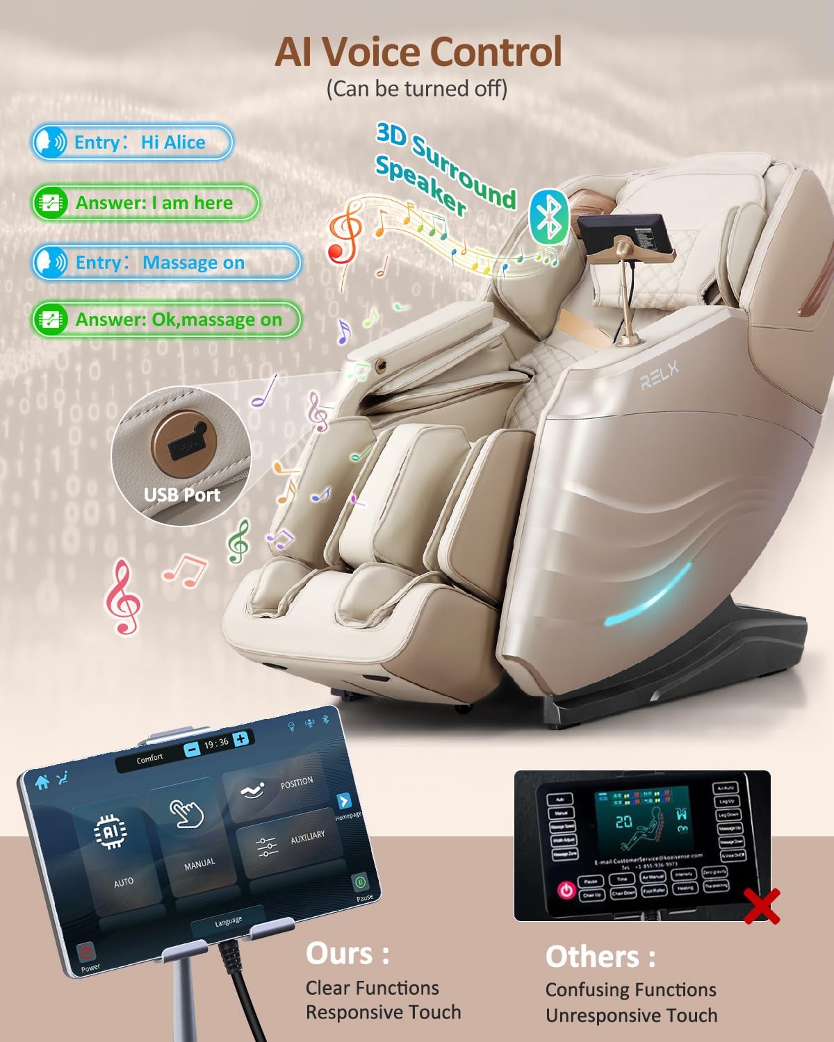 Full Body Shiatsu Massage Chair - 20 Modes, Zero Gravity, Heat & Airbag Massage | Deep Yoga Stretch, Cream