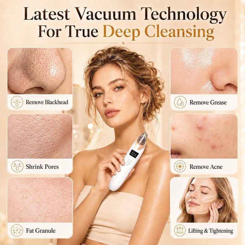 Blackhead Remover Vacuum - Professional Pore Cleaner with 3 Suction Levels | USB Rechargeable, 5 Probes, White