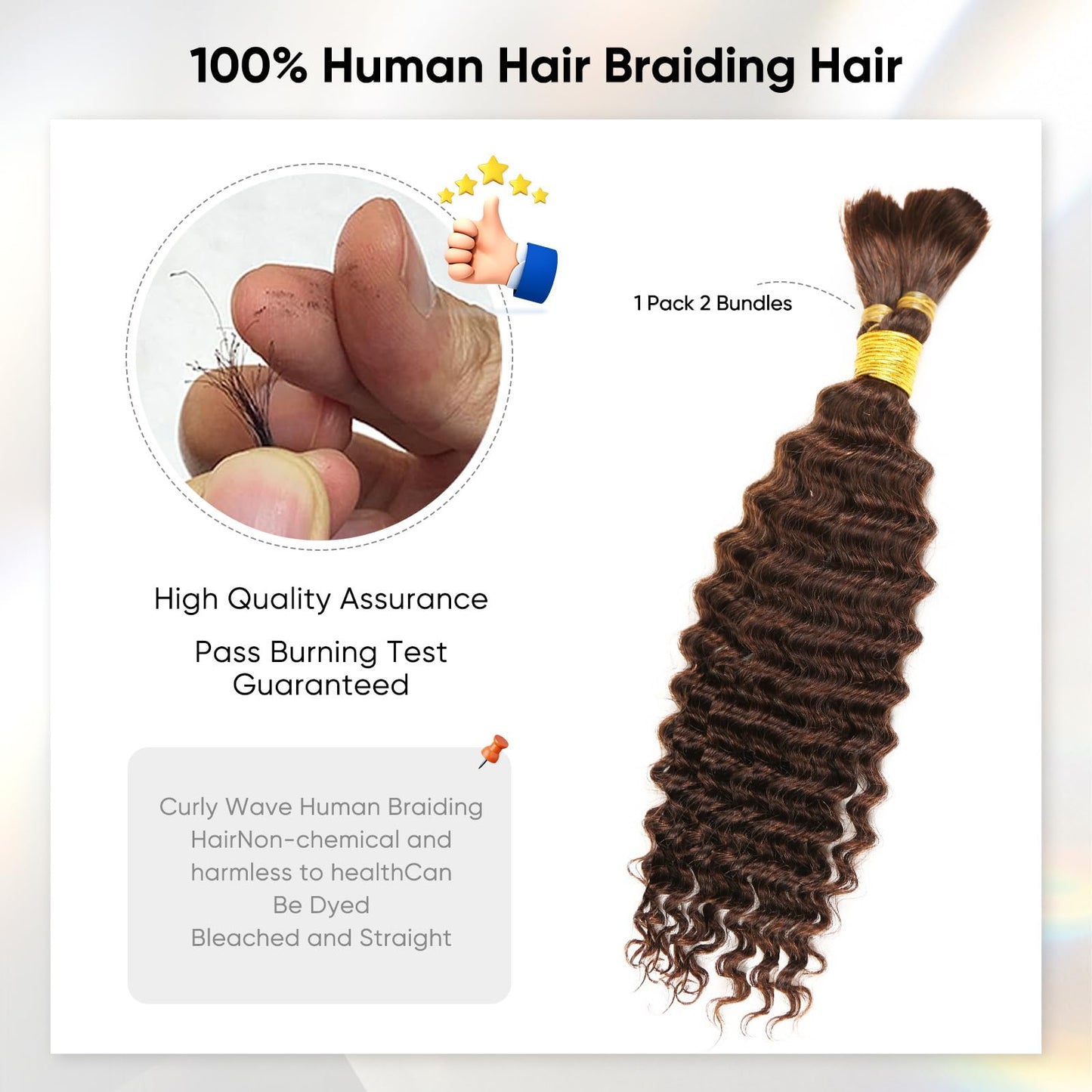 Human Braiding Hair 16 Inch 100g Chocolate Brown Deep Wave Bulk Human Hair for Braiding No Weft Curly Bundles Hair Extensions for Boho Knotless Wet and Wavy Braids (#4)