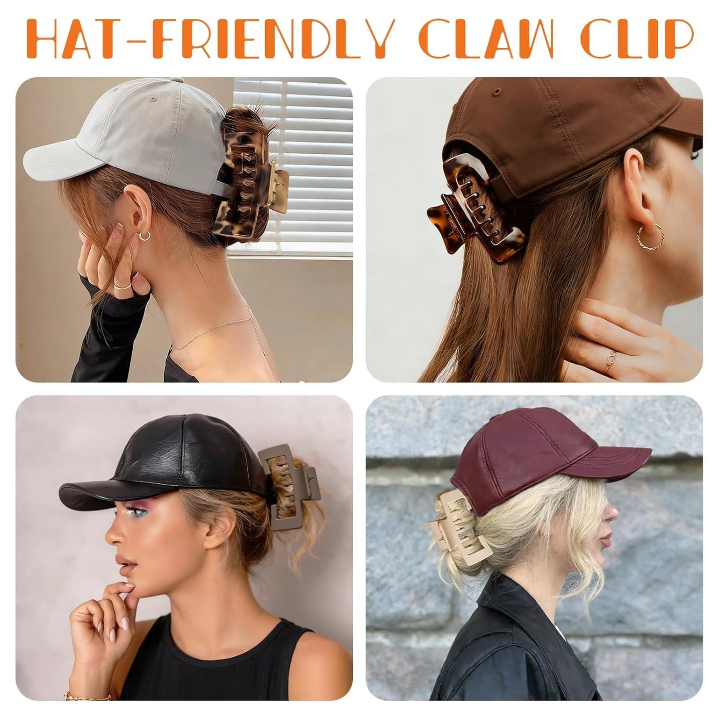 Hat Claw Clips for Women - 4Pcs Non-Slip Trucker Hat Hair Clips | Strong Hold for Thick & Thin Hair