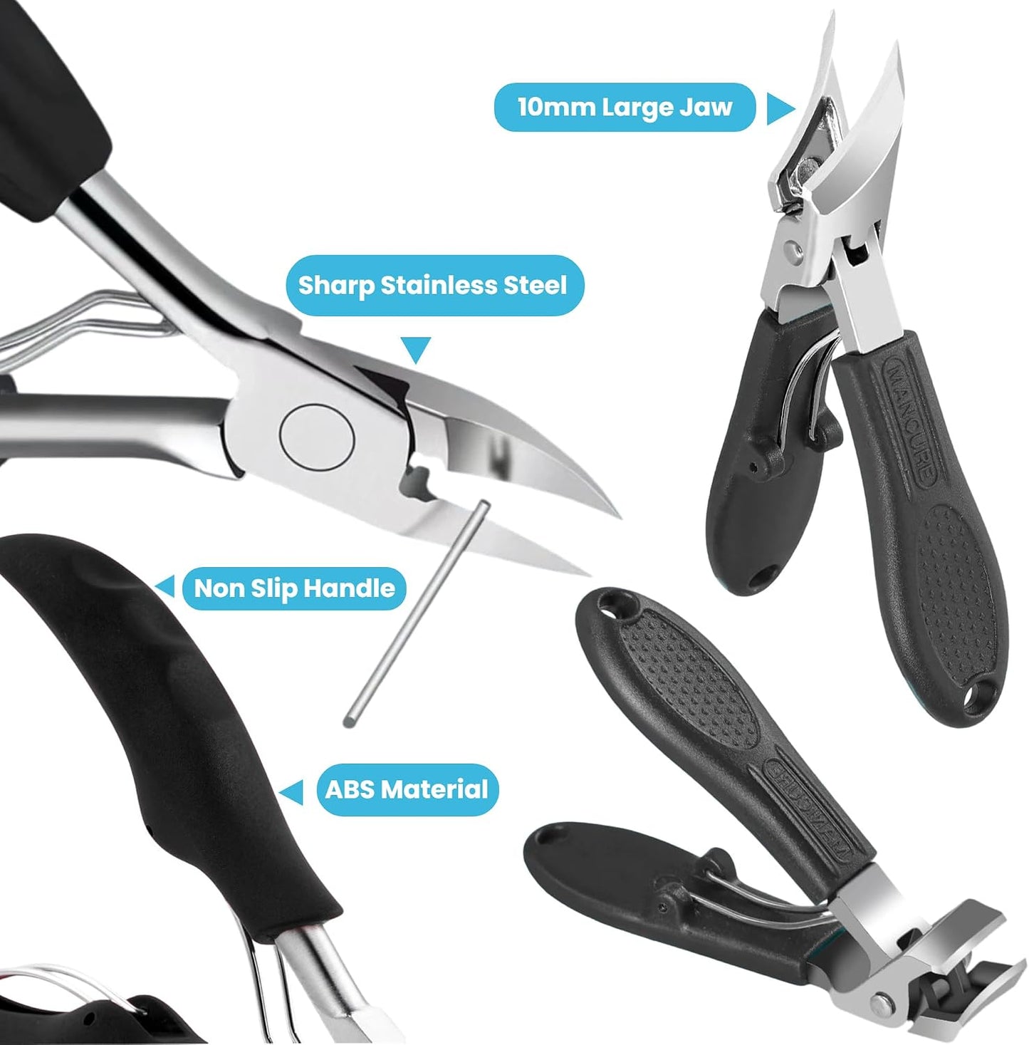 Toenail Clippers for Thick Nails - Heavy Duty Angled Head Design | Ideal for Seniors & Ingrown Toenails