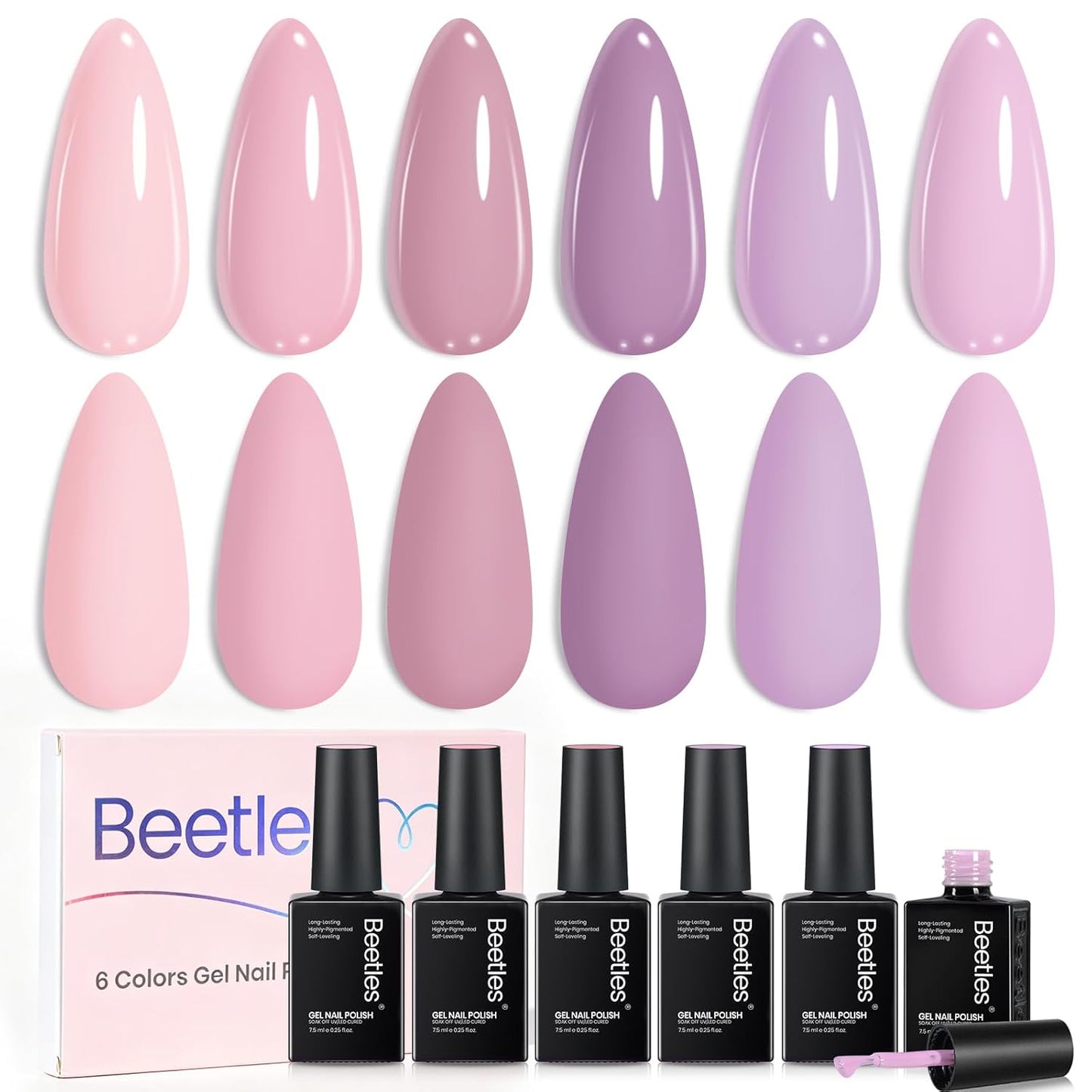 Beetles Pink Gel Polish Set | Ballet Princess Collection - 6 Colors Soak Off UV LED Nail Art Kit for DIY Manicure