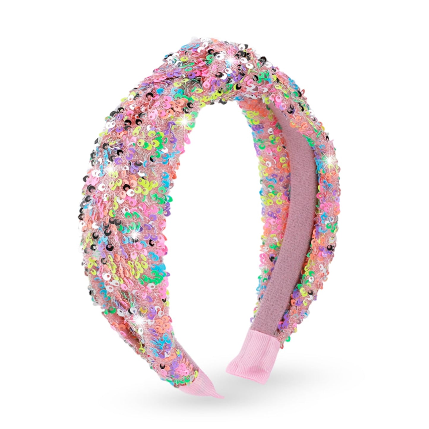 CTZENWAY Sequin Knotted Headband for Women, Sparkly Knotted Wide Hair Bands for Girls, Glitter Fashion Iridescent Headbands Hair Accessories Fancy Outfits for Party Birthday Prom (Rainbow)
