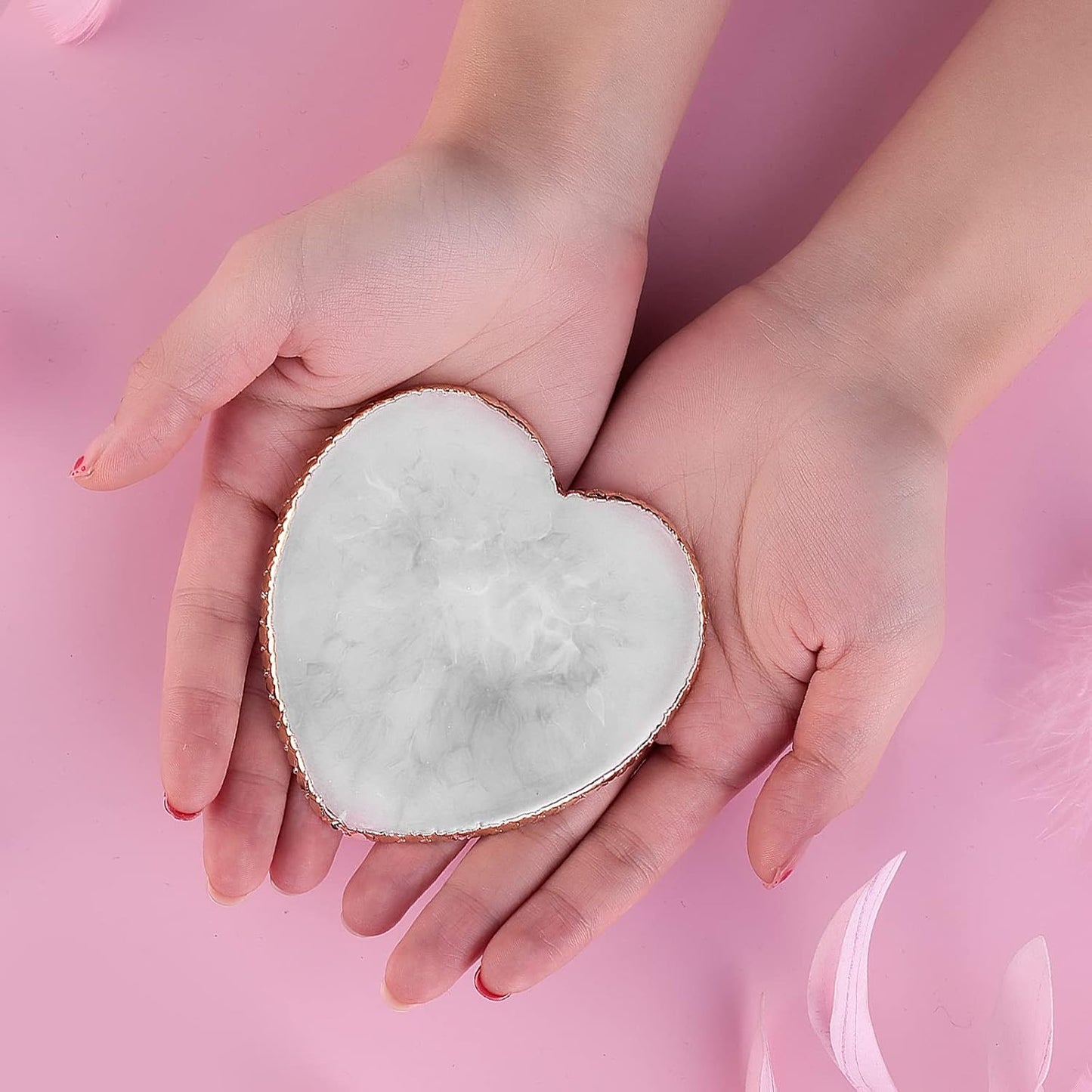 Resin Nail Art Palette - Heart Shaped Gold Edge Mixing Tray for Gel Nail Art | Makeup Foundation Display Board