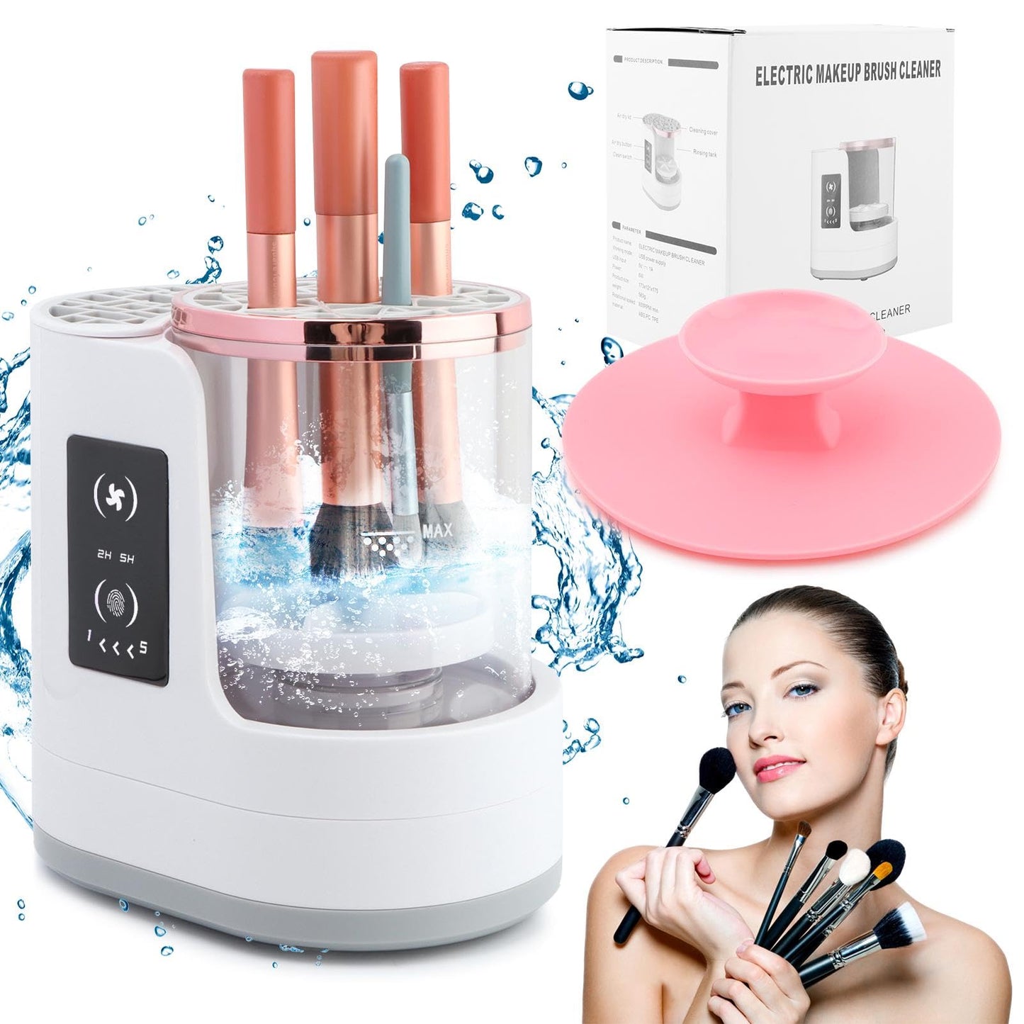 Mellisore 3-in-1 Electric Makeup Brush Cleaner & Dryer, Automatic USB-Powered Cleaning Machine for All Cosmetic Brush Sizes, Portable Quick-Dry Tool for Beauty Brushes(White,Size:6.8inch)