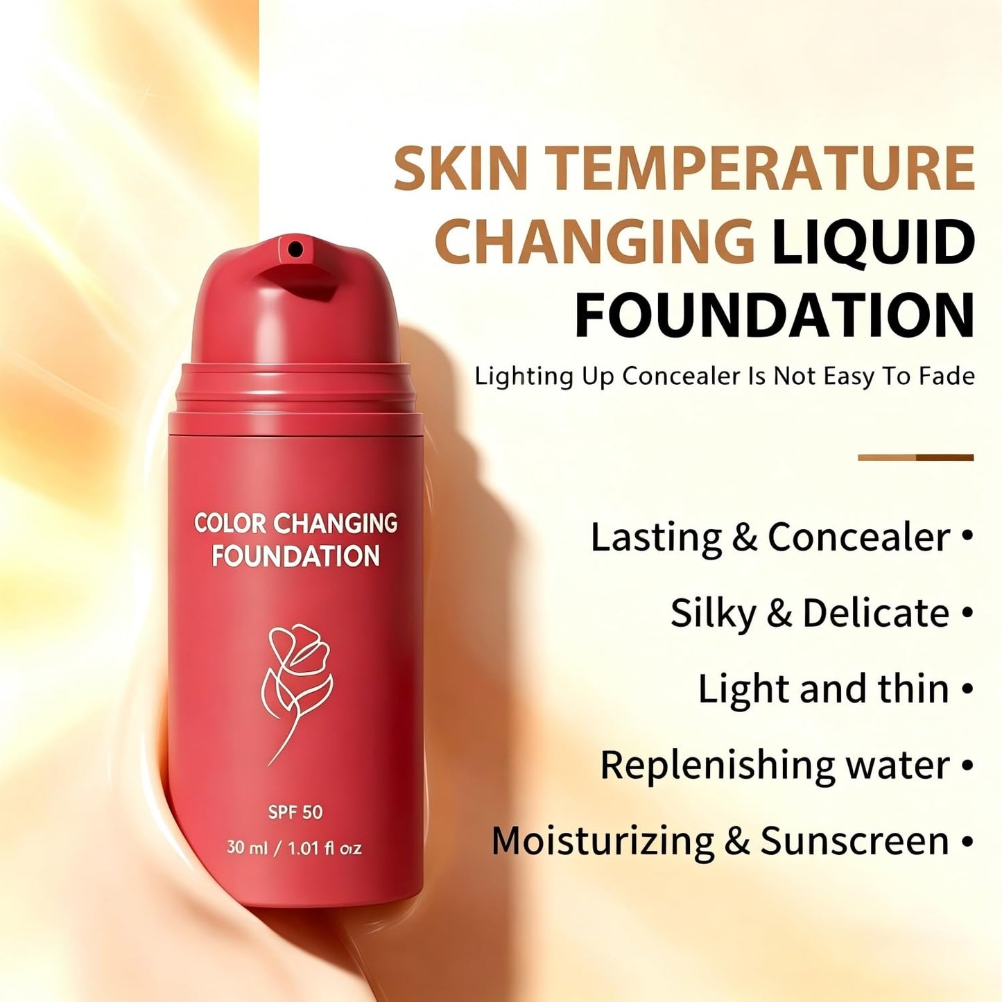 Korean Color Changing Foundation, Automatically Adjusts Liquid Foundation,Deep Hydration & Refines Pores, Medium to Full Coverage Cream for Mature Skin,1PC,30ML / 1.01 FL.OZ