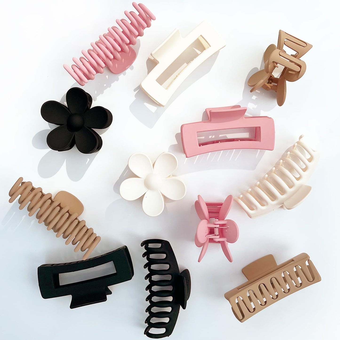 Large Hair Claw Clips - 12 Pack Flower & Square Clips for Thick Hair | Strong Hold & Matte Finish