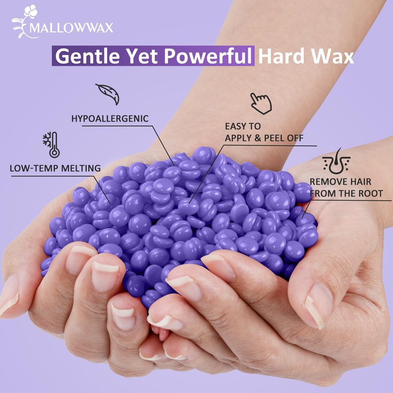 Mallowwax Hard Wax Beads 2.5lb for Hair Removal – Low-Temp Waxing Beads for Brazilian, Bikini, Face & Body – Full-Body Hard Wax for Coarse or Fine Hair, Gentle for Sensitive Skin, Home or Salon Use