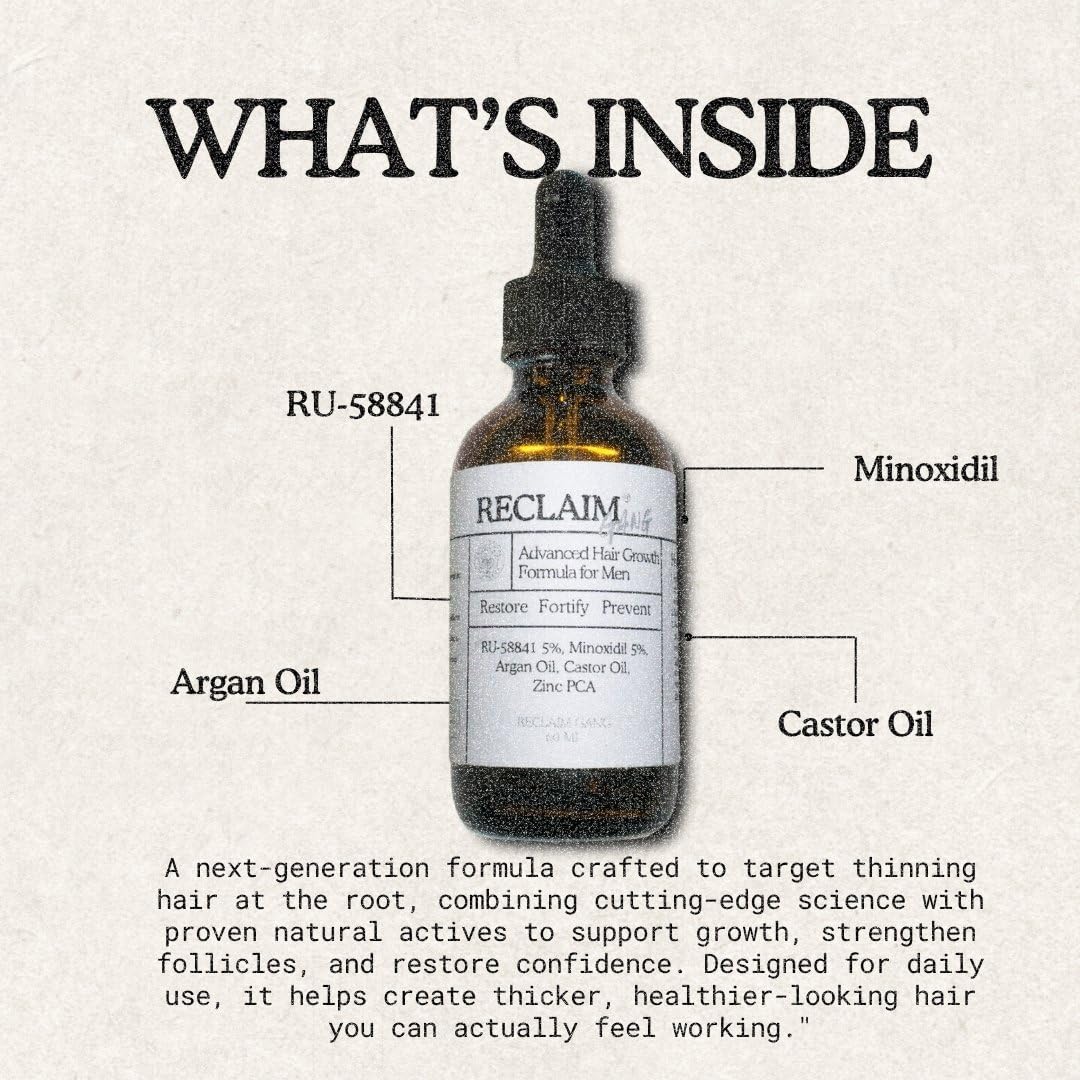 Hair Growth Support Serum - RU58841 & Minoxidil Formula for Thicker, Fuller Hair | 60ml with Natural Hydrating Oils