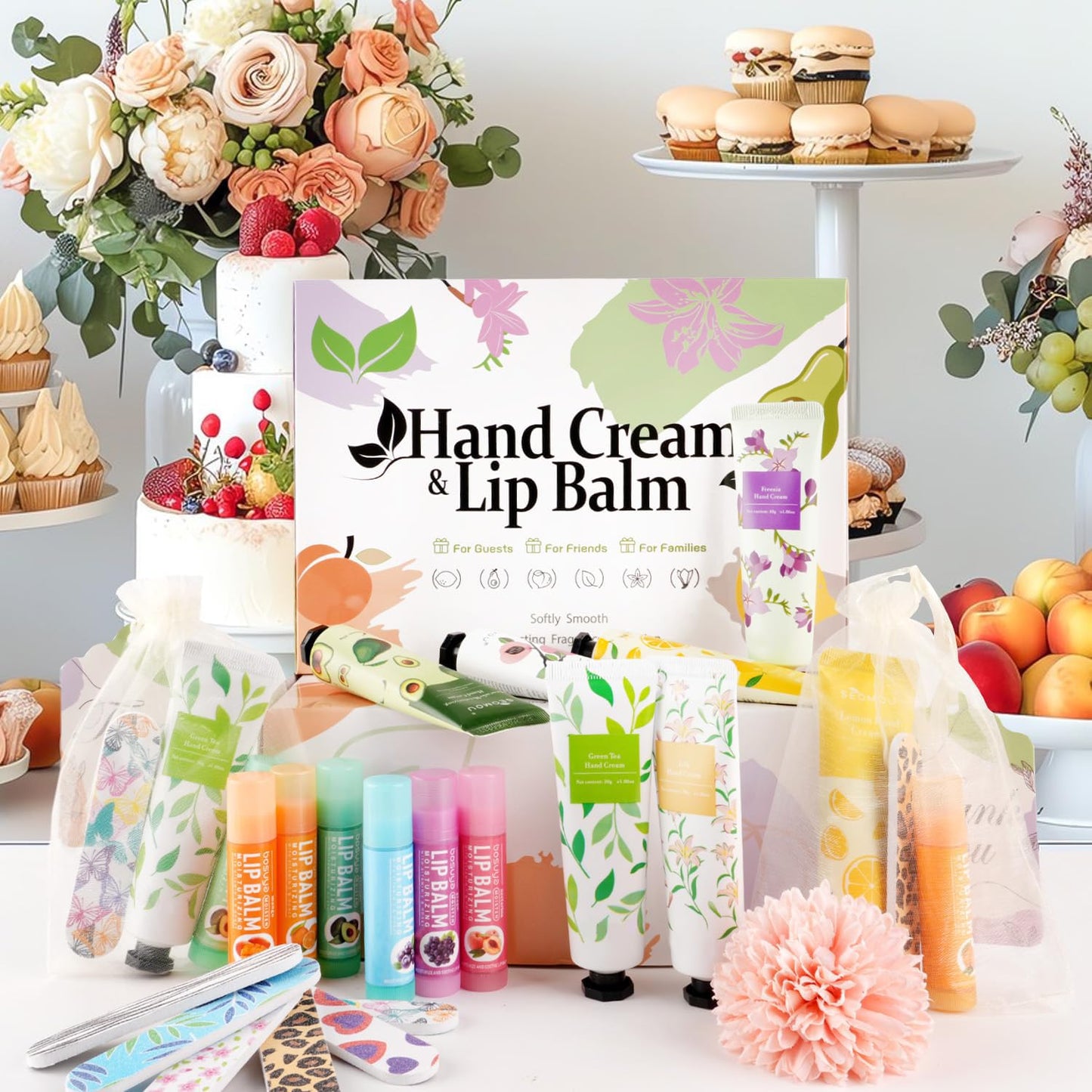 Hand Cream and Lip Balm Gift Set - 24 Bulk Party Favors for Baby Showers, Weddings & Bachelorette Parties | Ideal for Women & Adults