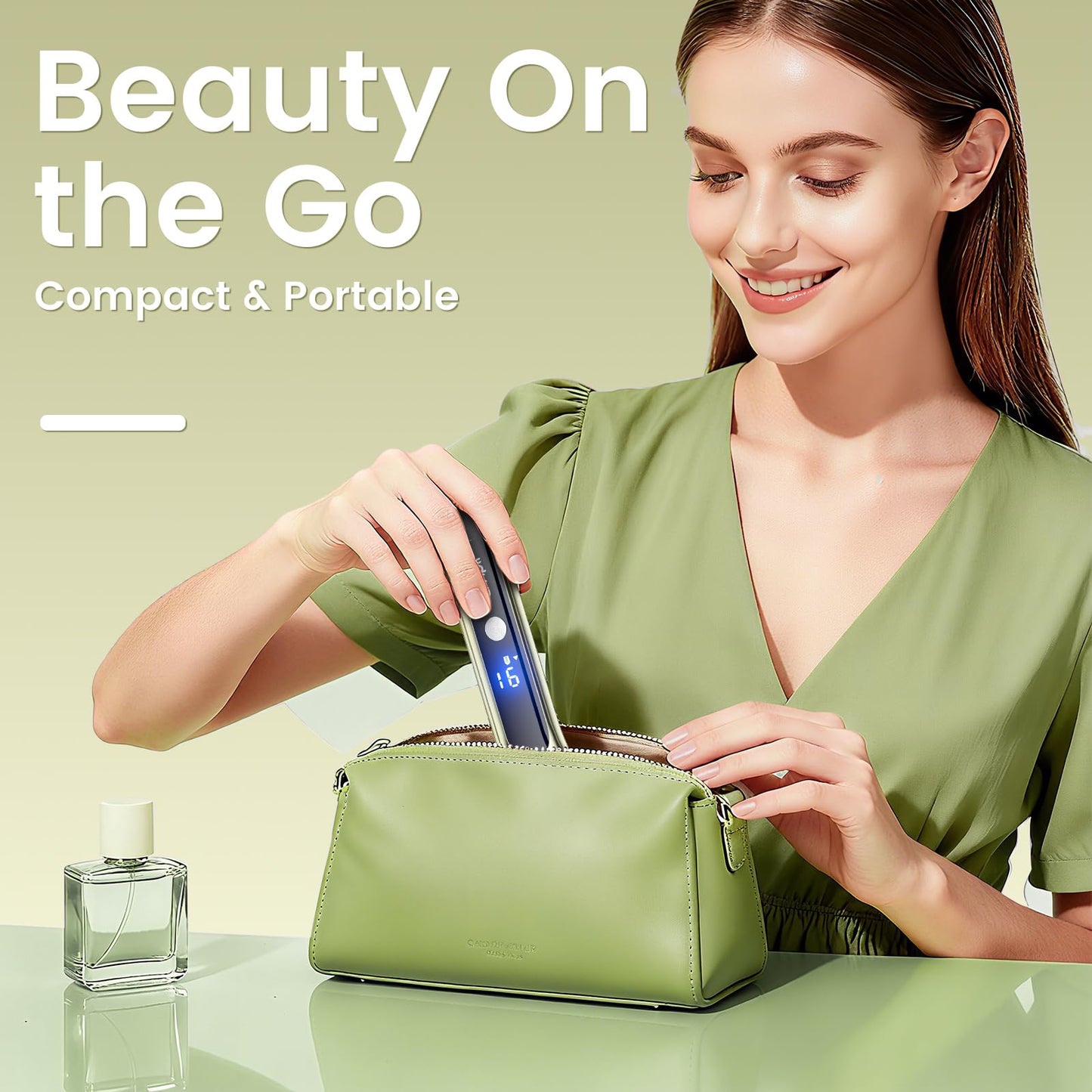Bikini Trimmer for Women, 2-in-1 Electric Razor with Dual Heads, Ceramic Blade, Waterproof & Rechargeable, Painless Pubic Hair Shaver for Bikini, Underarm, Legs, Face | Gift for Her - OliveGreen