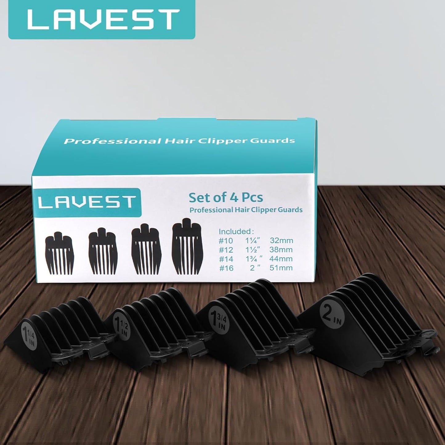 Clipper Guards Set - 4-Piece Replacement Guides for Wahl Clippers | Sizes 1.25" to 2", Black