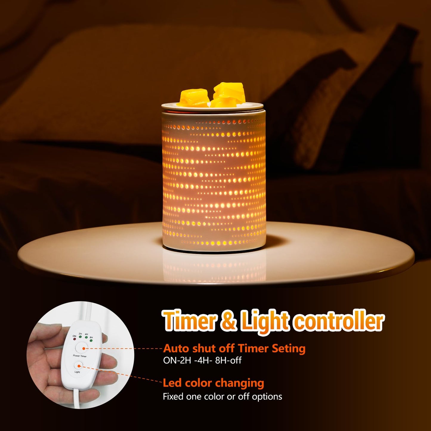 inrorans Wax Melt Warmer Ceramic Oil Burner with Timer Electric Candle Wax Melter with Led Coloful Changing Silicone Removeable Tray for Home Gifts-Sun Moon Galaxy