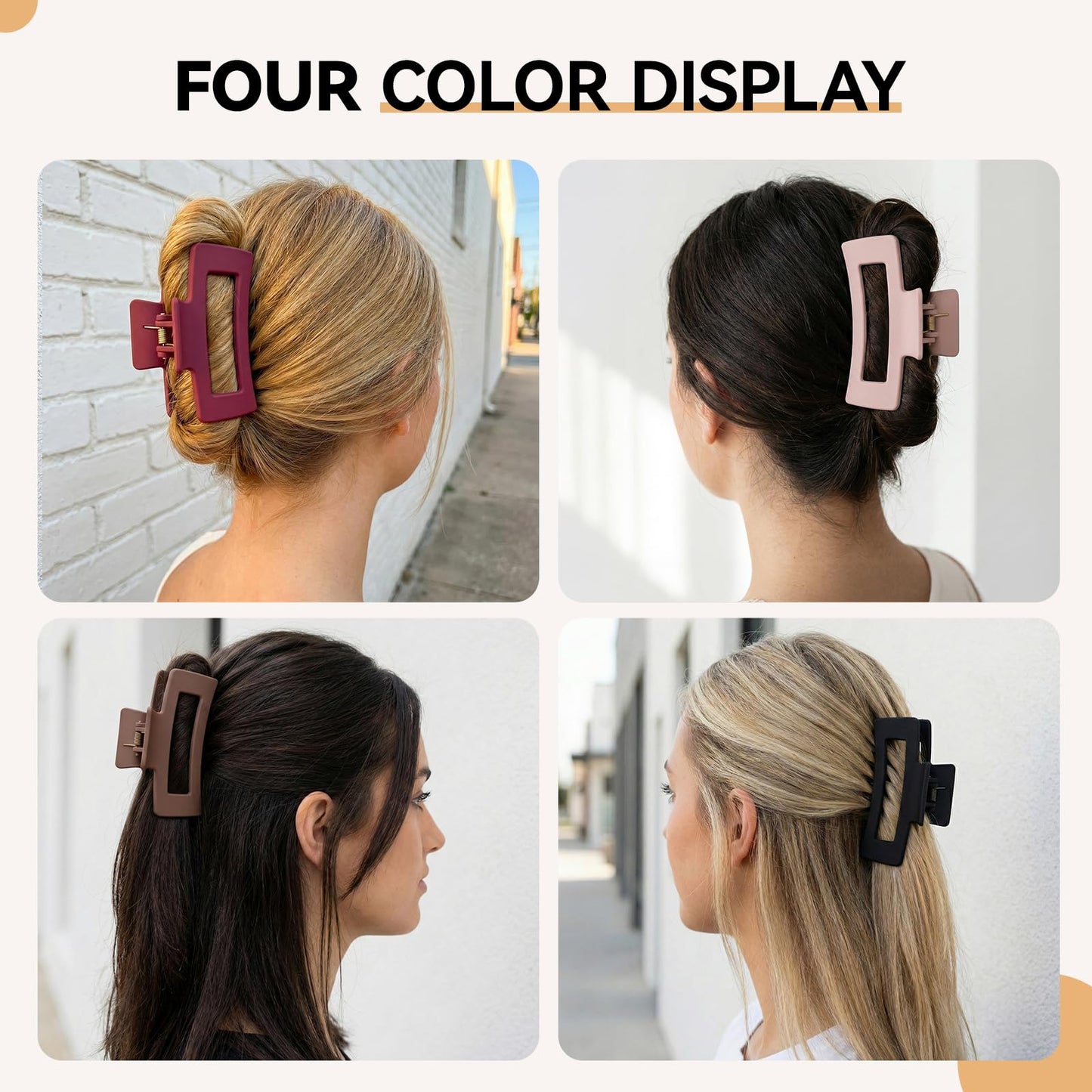 Mtiyoose 4Pcs Large Soft Matte Skin-Feel Claw Clips,4.1" Non-Slip Strong Hold,No Hard Plastic,Durable Unbreakable,Comfy Clip for Thin/Thick/Curly Hair,Lightweight All-Day Strong Hold Jaw Clip