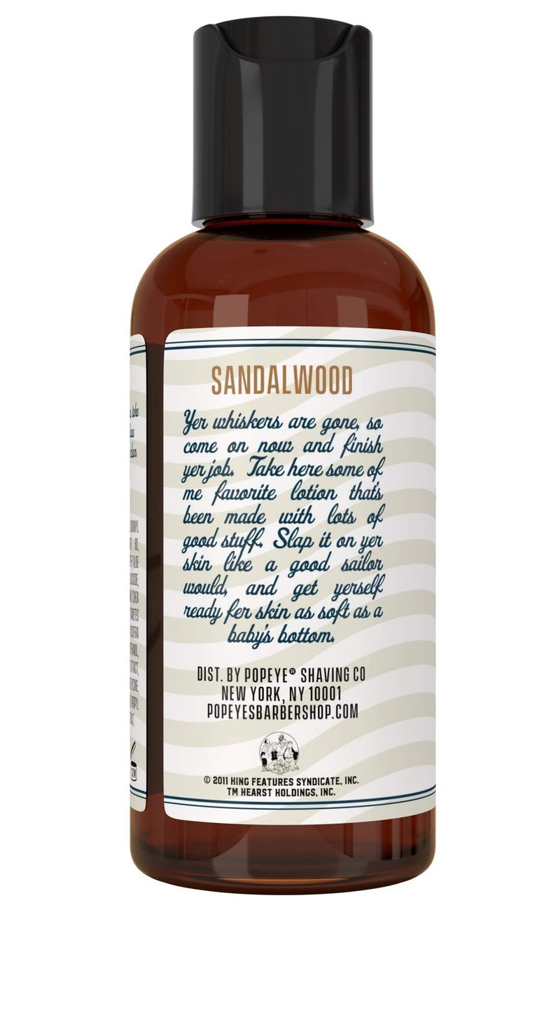 Popeye Shaving Co Nourishing Post Shave Lotion, Soothing Men's Aftershave Lotion for all Skin Types, Sandalwood Scent, 4 oz