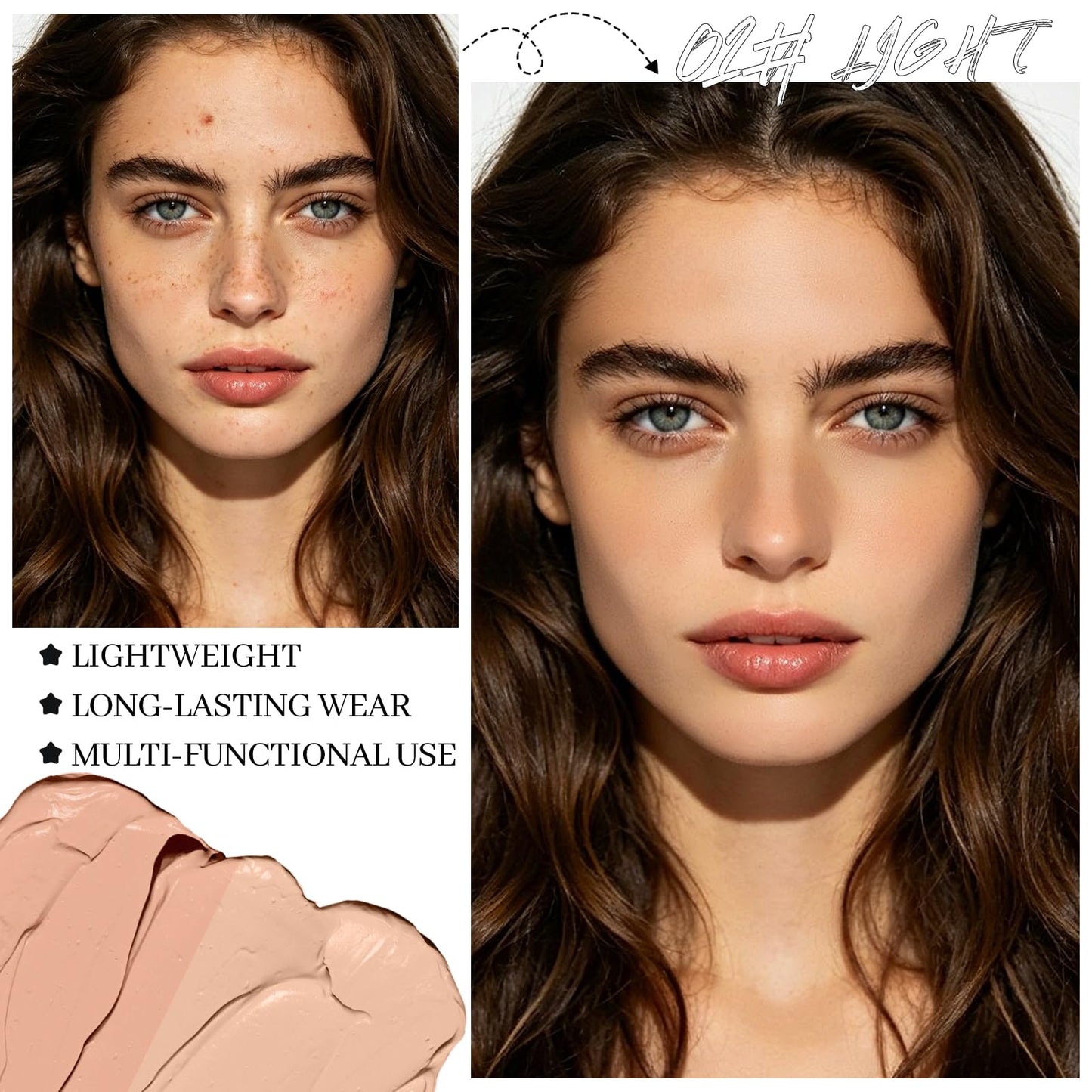 Dual-Toned Cream Foundation,Flawless Finish Foundation &Concealer Makeup 02