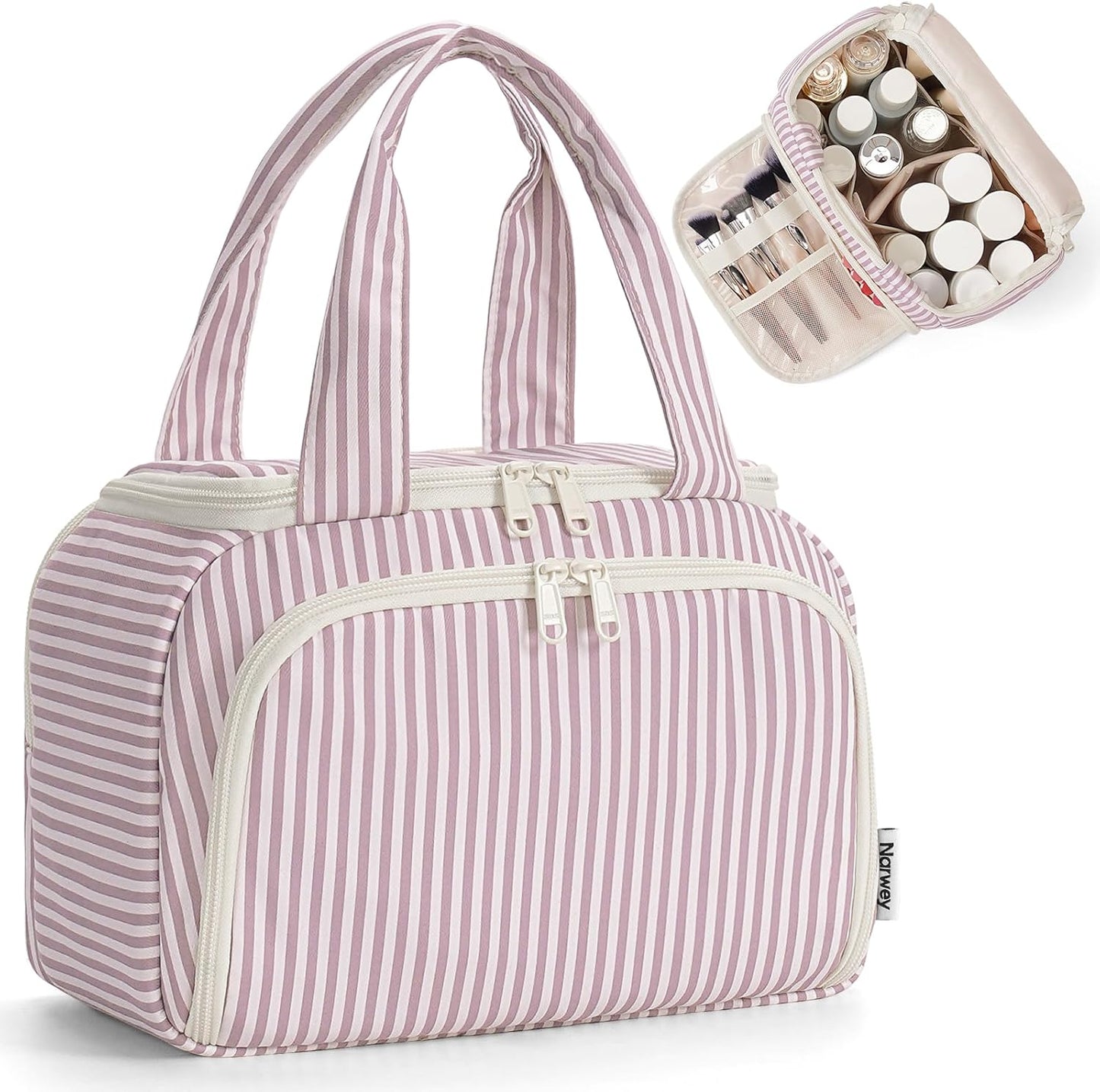 Checkered Travel Toiletry Bag - Large Makeup Organizer with Handle | Mint Green Checkerboard